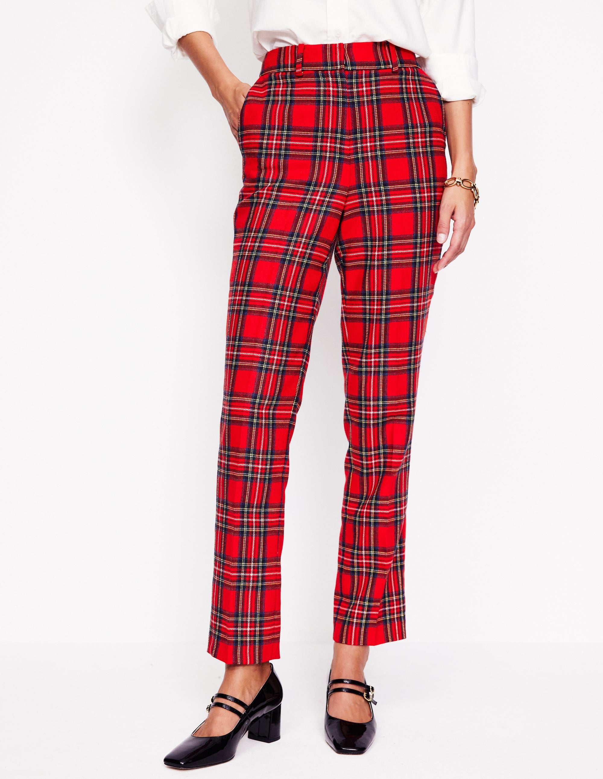 Kew Wool Blend Trousers-Red and Blue Check - Image 4