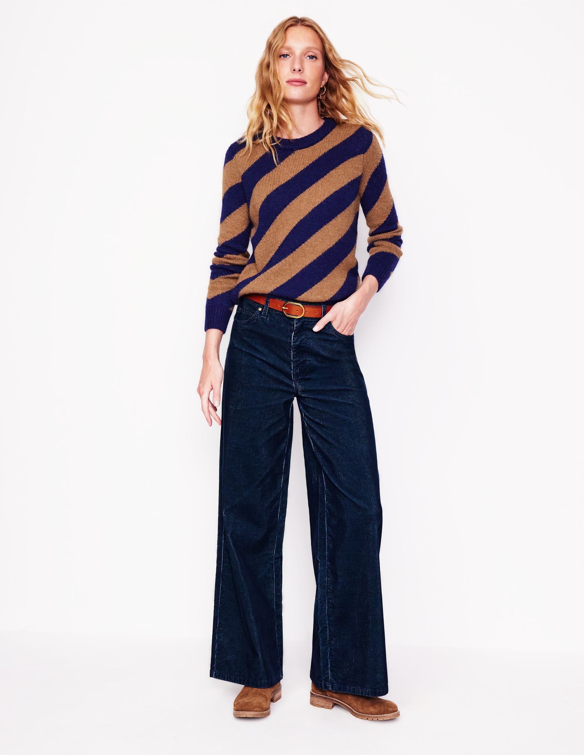 5 Pocket Cord Wide Jeans-Blue Ribbon - Image 1