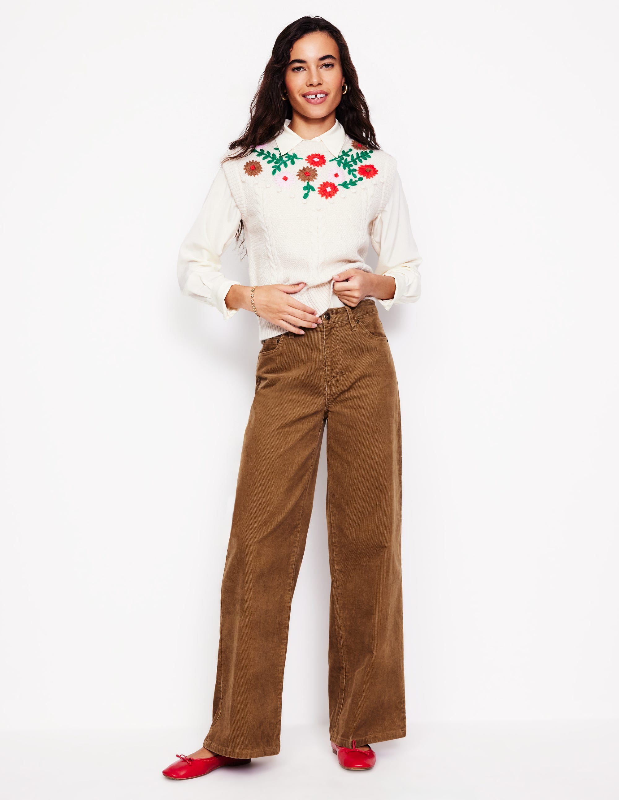 5 Pocket Cord Wide Jeans-Camel - Image 1