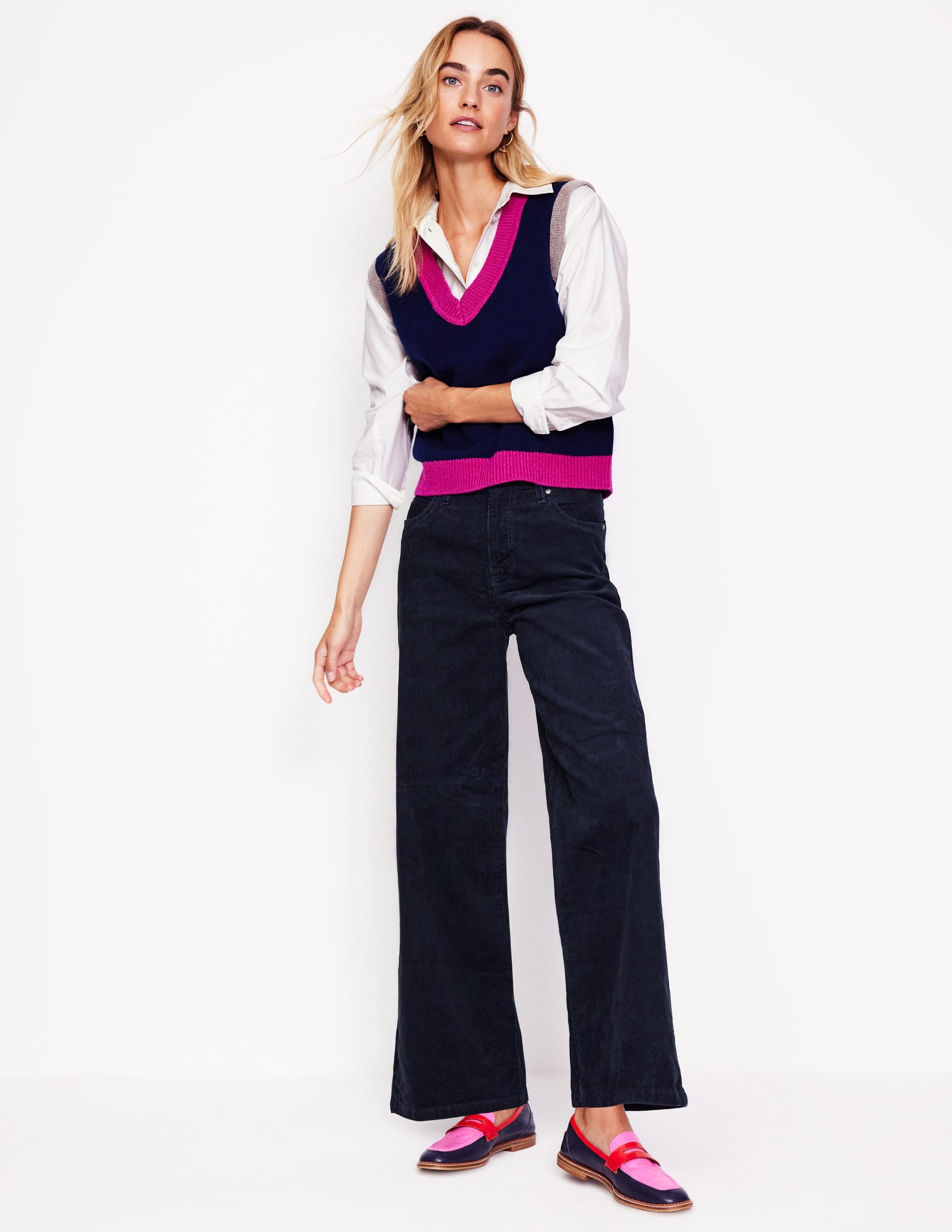 5 Pocket Cord Wide Jeans-Navy - Image 1