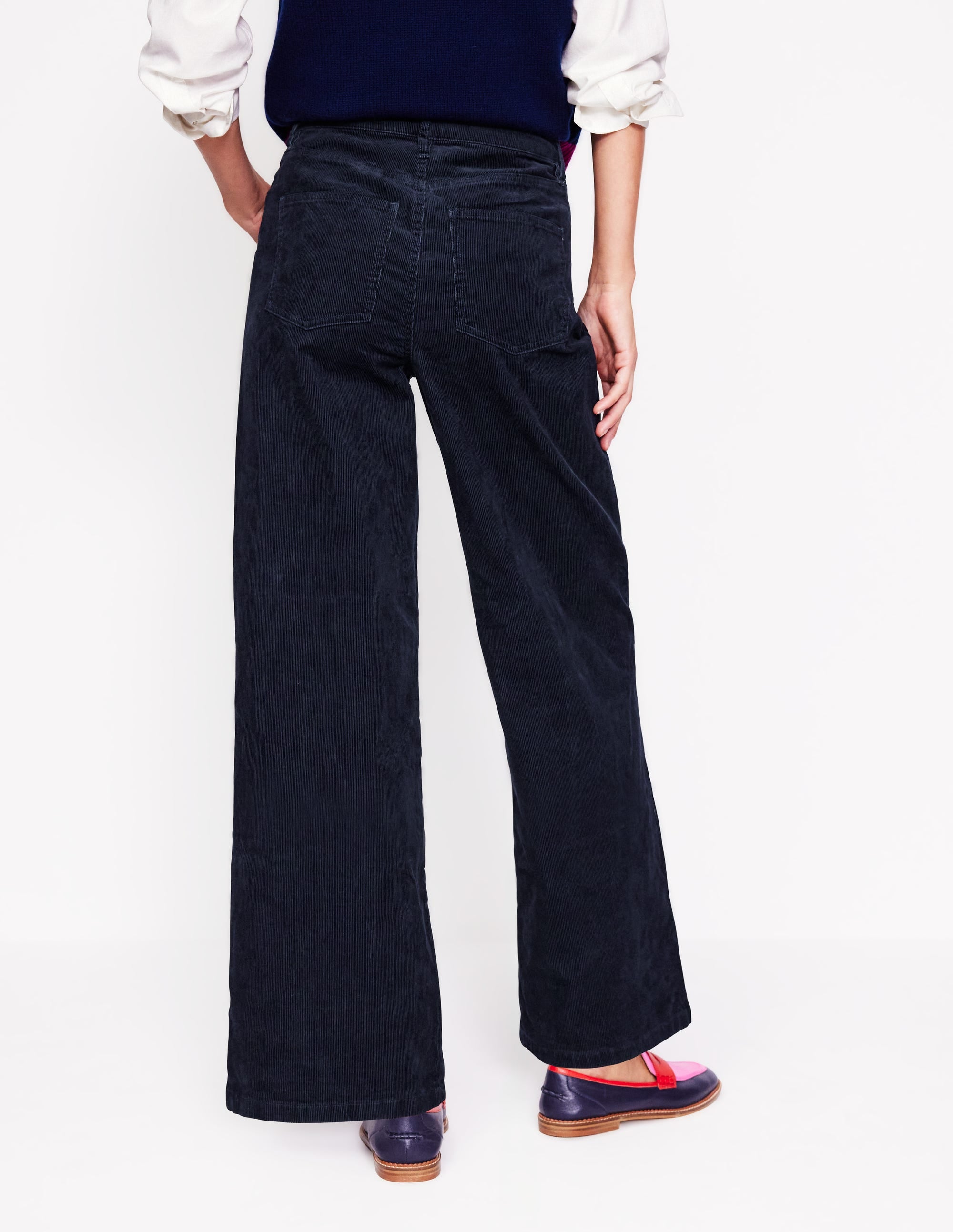 5 Pocket Cord Wide Jeans-Navy - Image 3