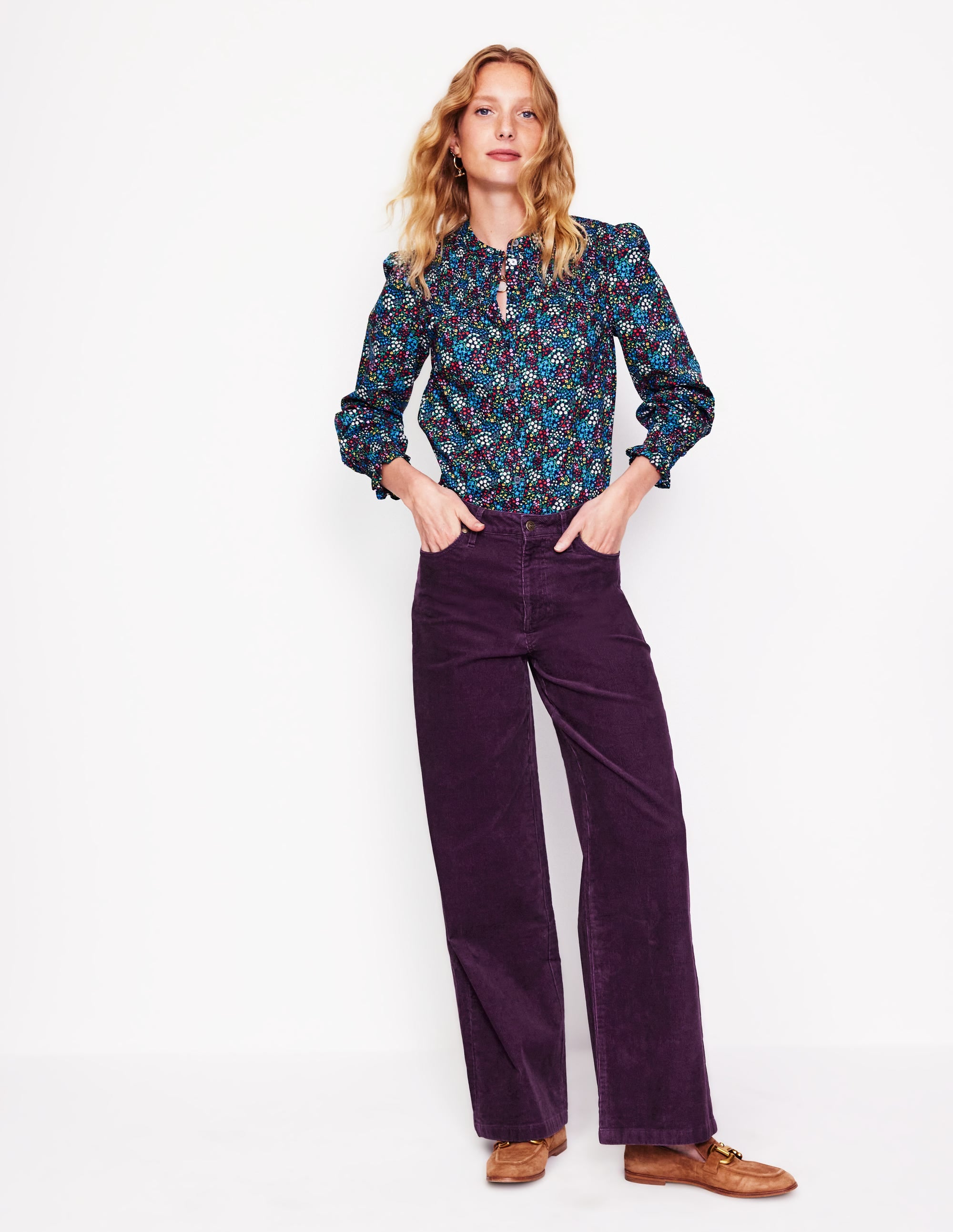 5 Pocket Cord Wide Jeans-Damson - Image 1