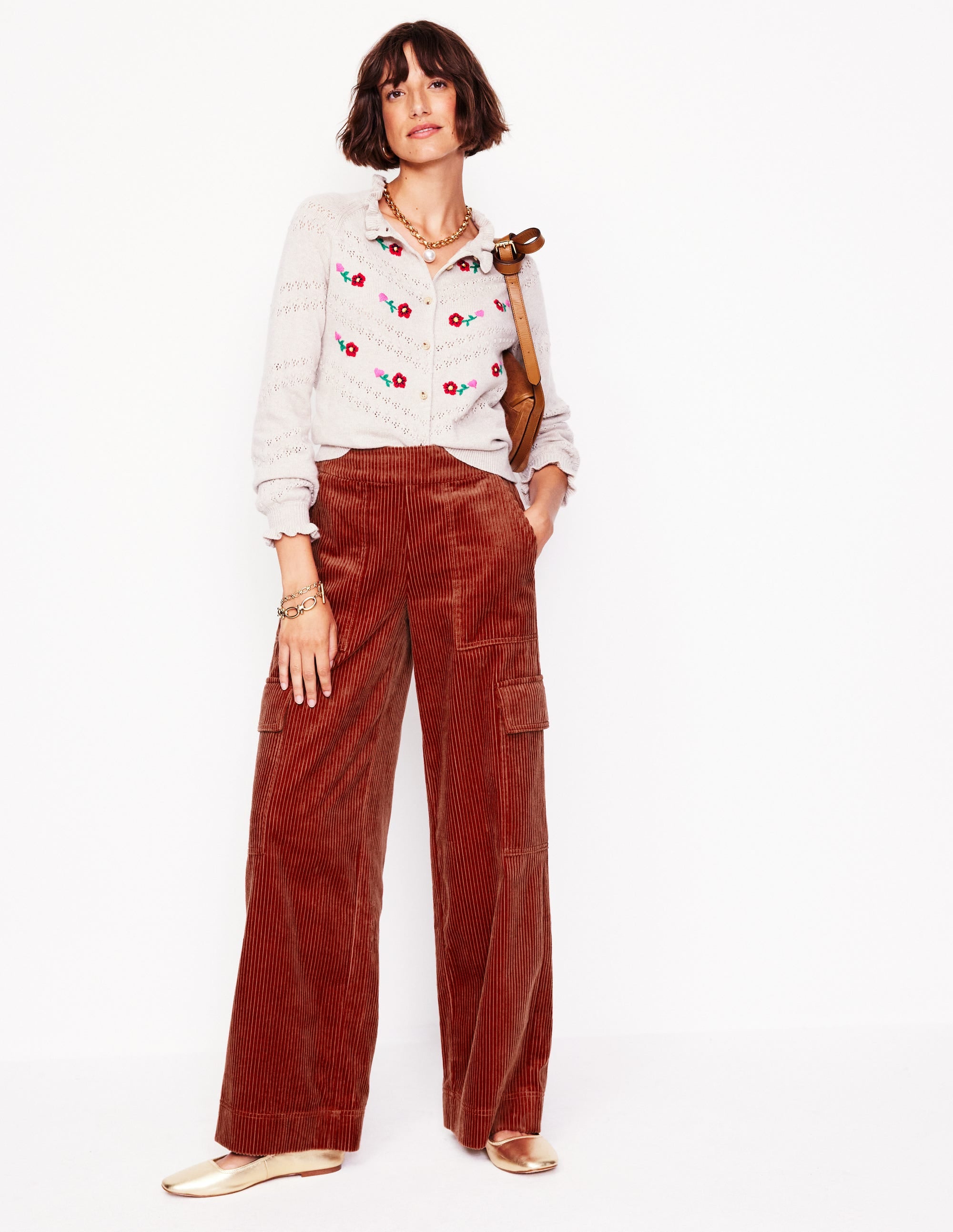 Cord Pull-on Trousers-Red - Image 1