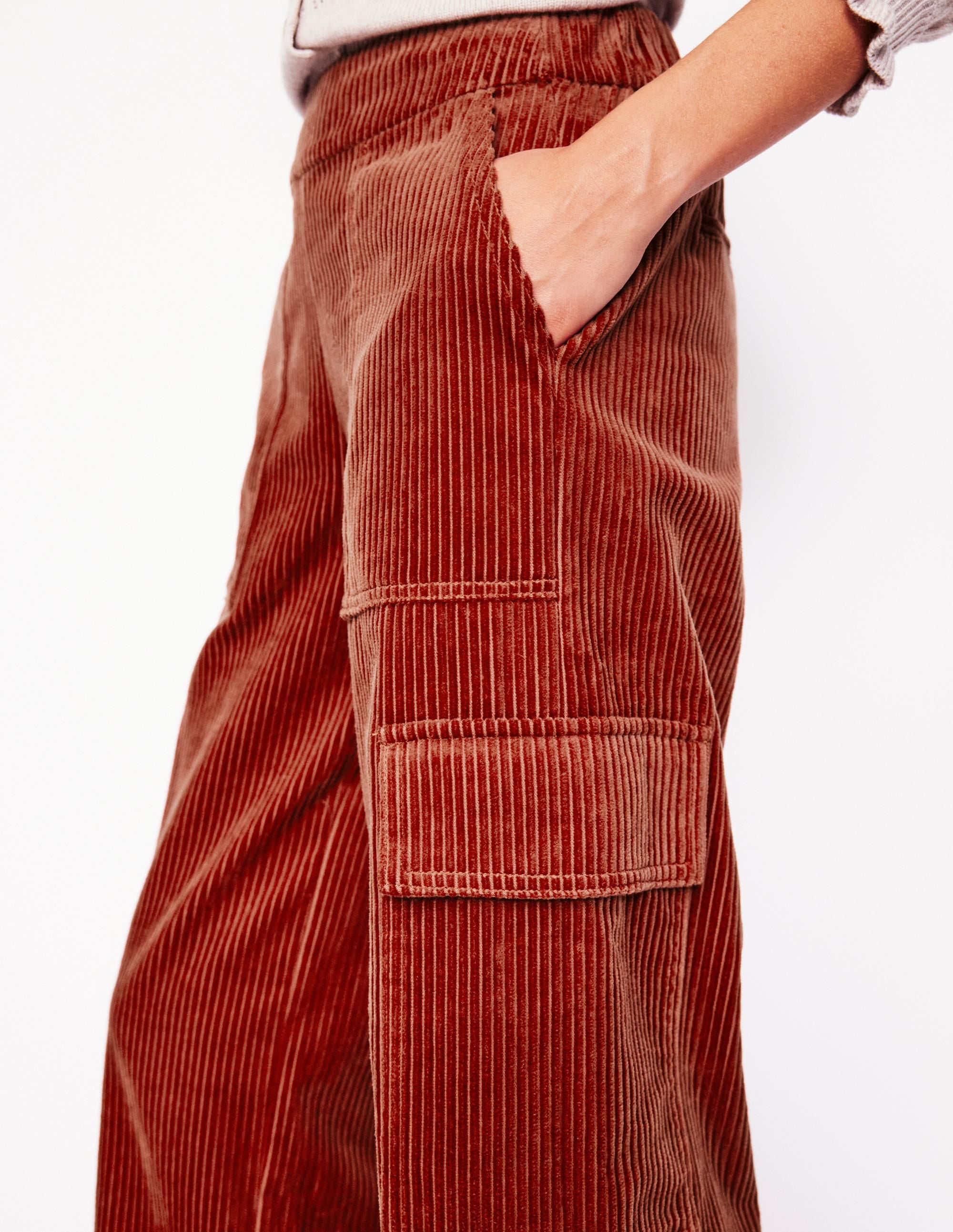 Cord Pull-on Trousers-Red - Image 2
