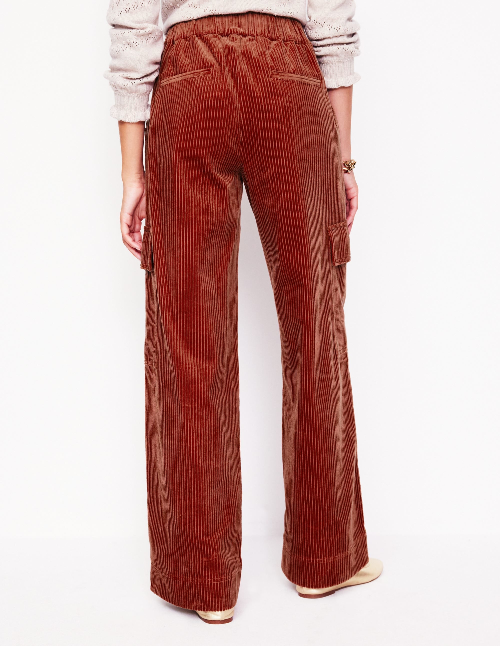 Cord Pull-on Trousers-Red - Image 3