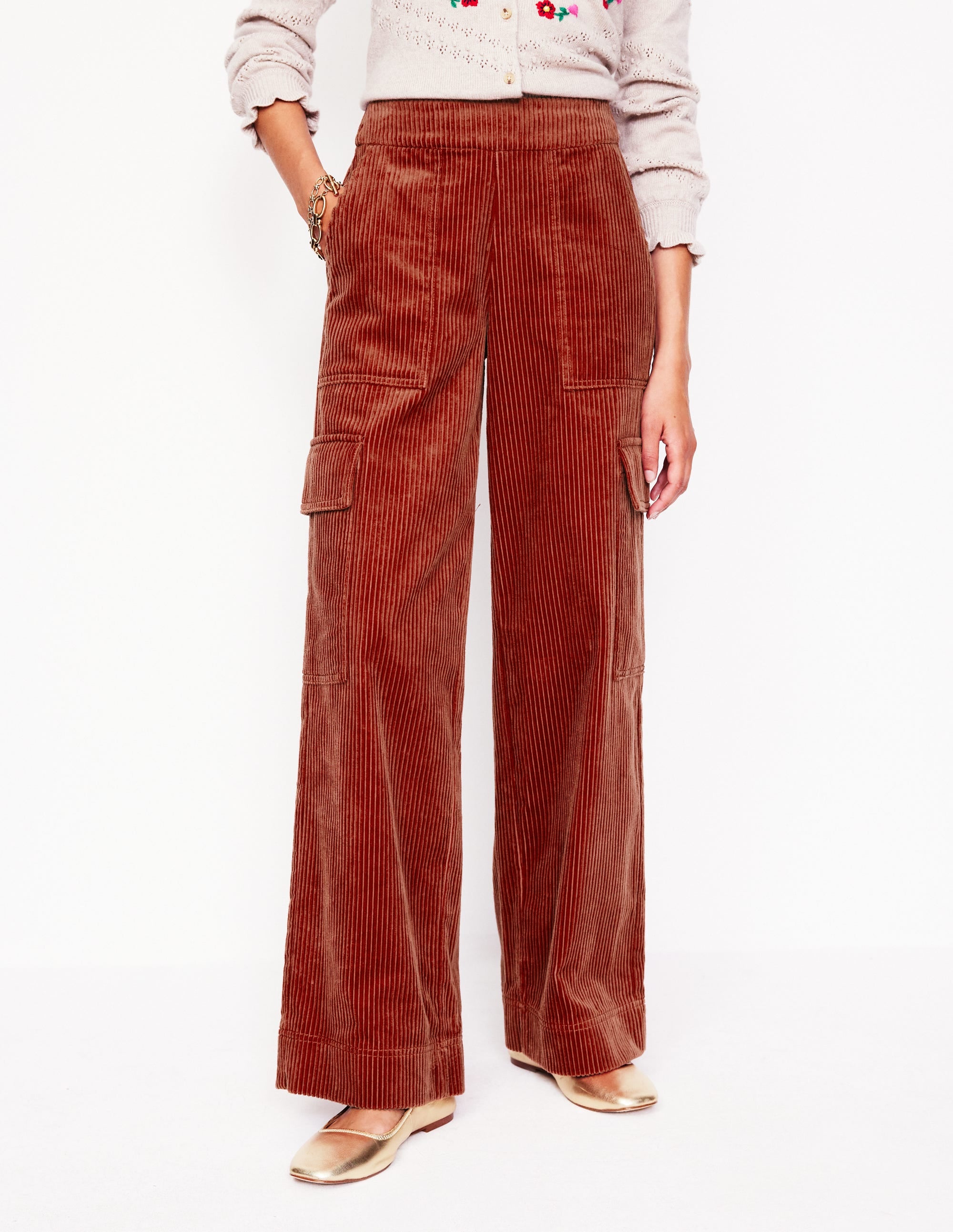 Cord Pull-on Trousers-Red - Image 4