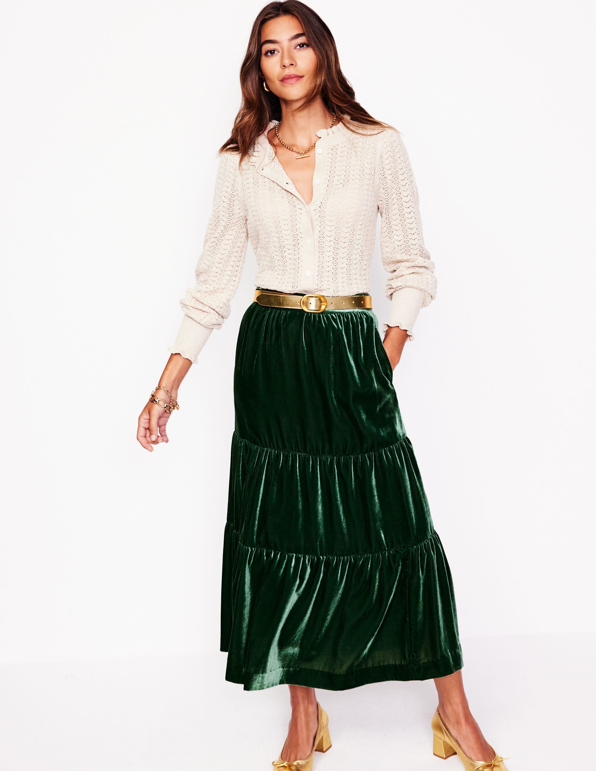 Viv Velvet Tiered Maxi Skirt-Glade - Image 1