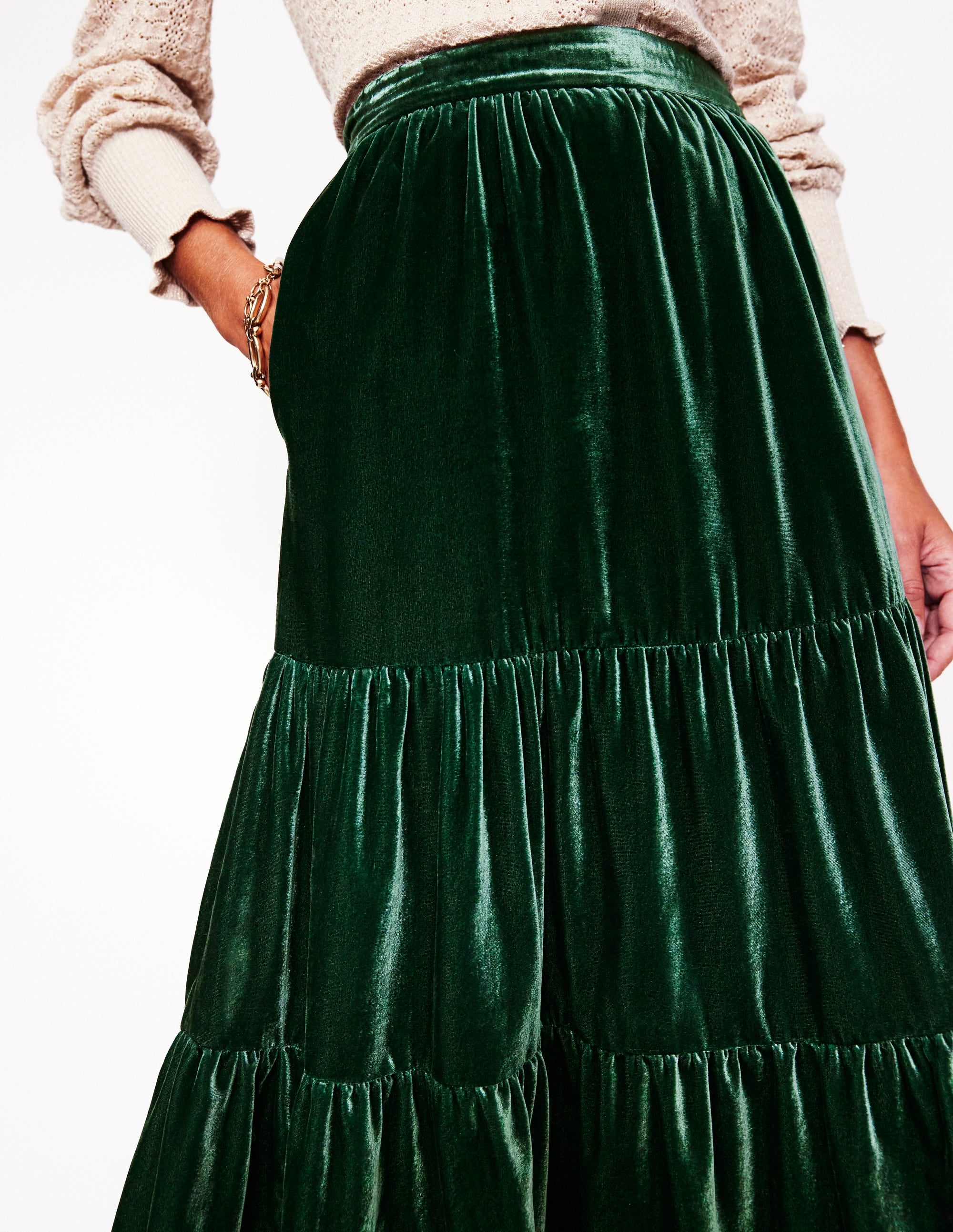 Viv Velvet Tiered Maxi Skirt-Glade - Image 2