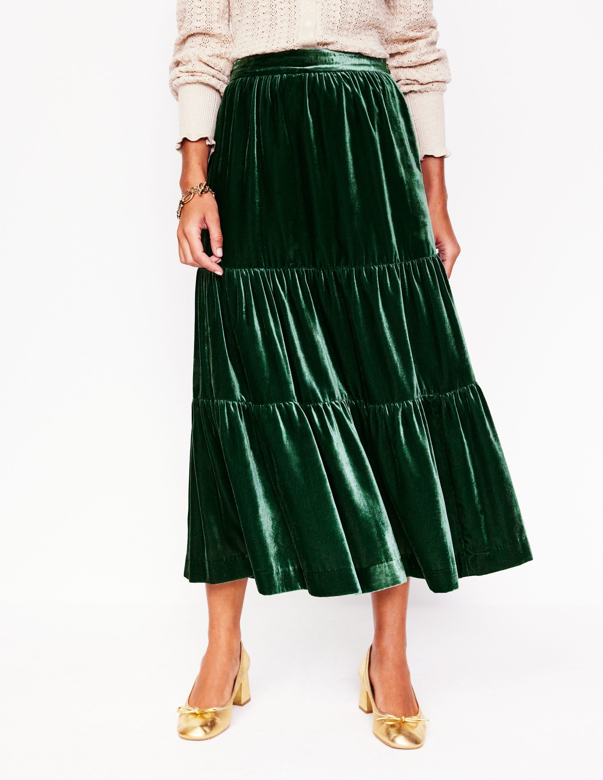 Viv Velvet Tiered Maxi Skirt-Glade - Image 4