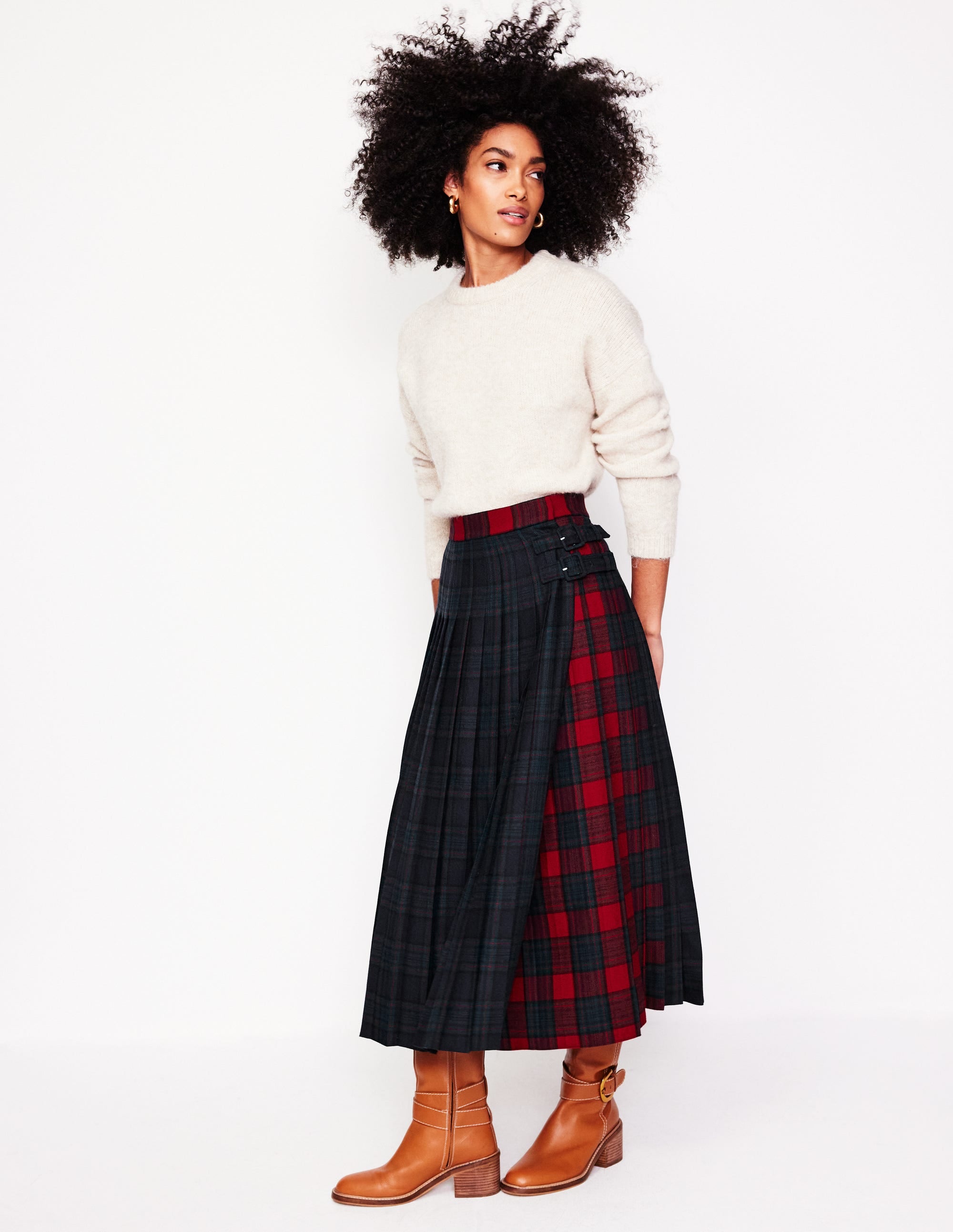 Josephine Midi Kilt-Navy and Green Check - Image 1