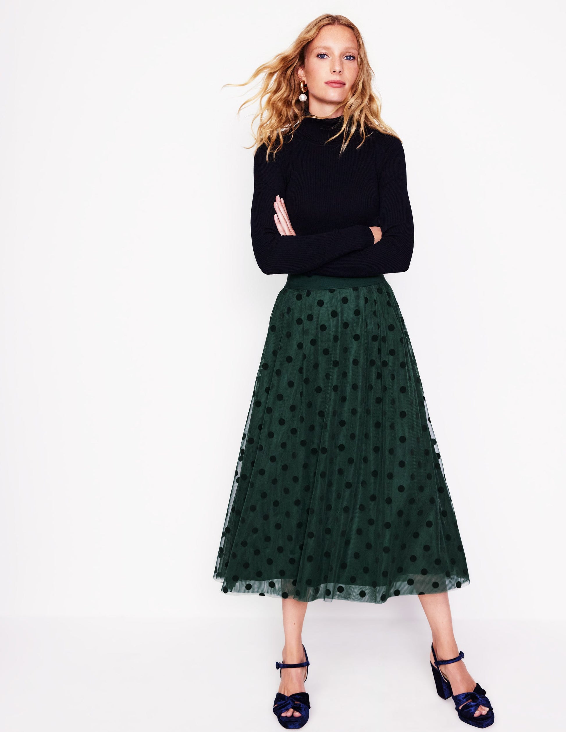Isabella Tulle Midi Skirt-Green, Spots Boden UK