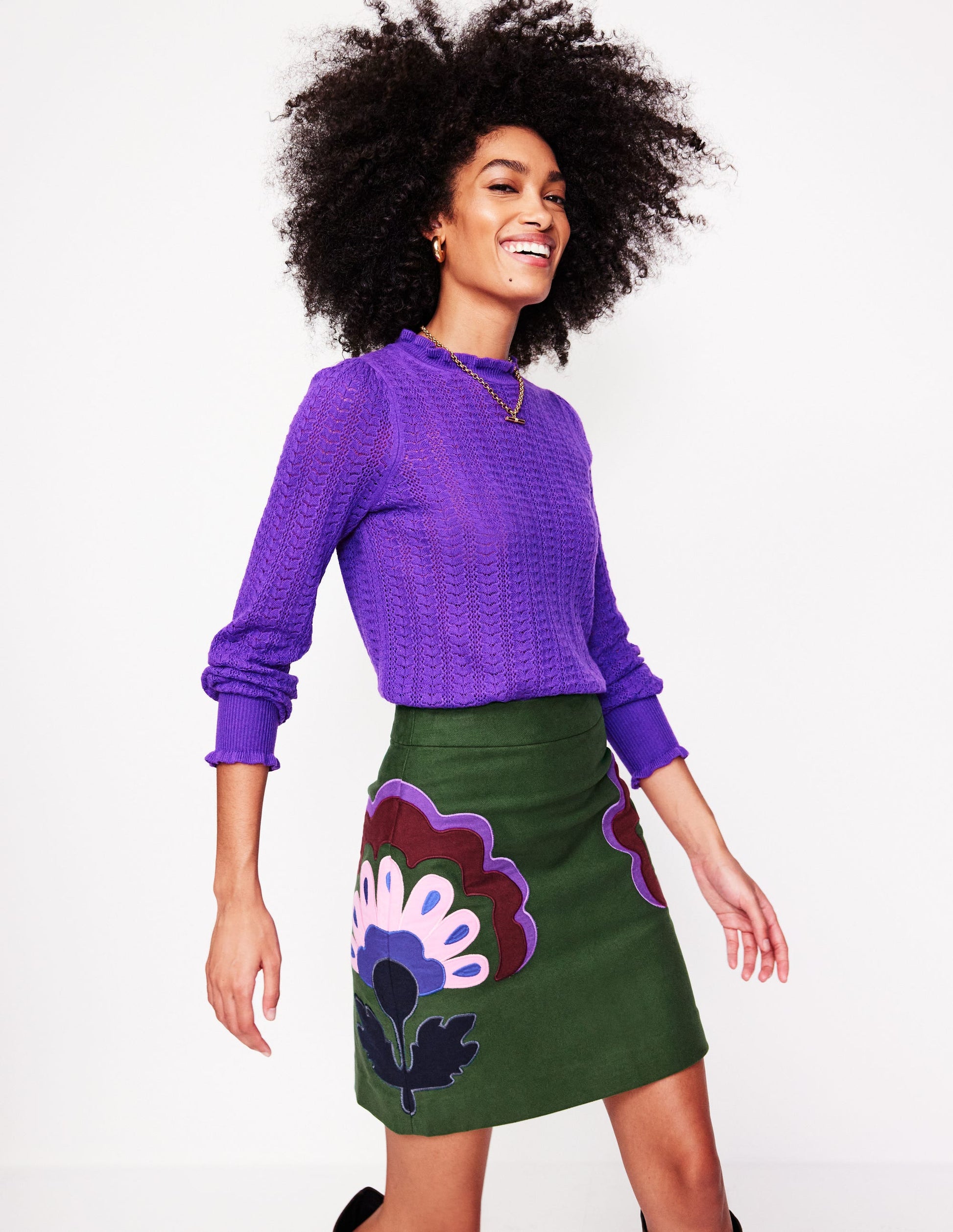 Estella Applique Skirt-Pine, Floral Applique-1