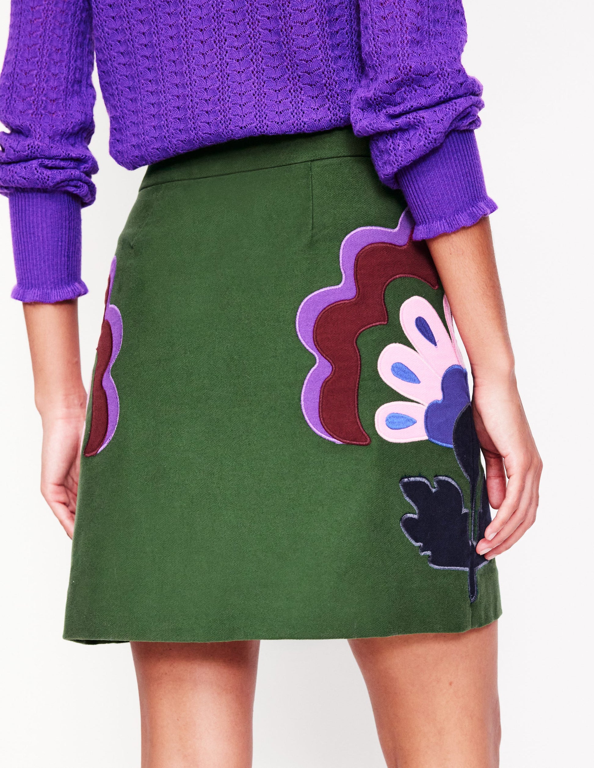 Estella Applique Skirt-Pine, Floral Applique-3