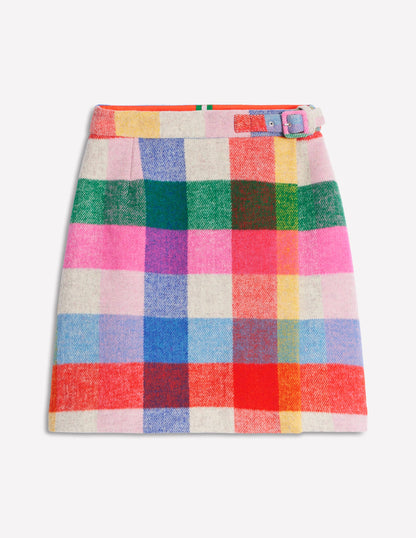 Clemence Wrap Short Skirt-Neon Multi Gingham-6