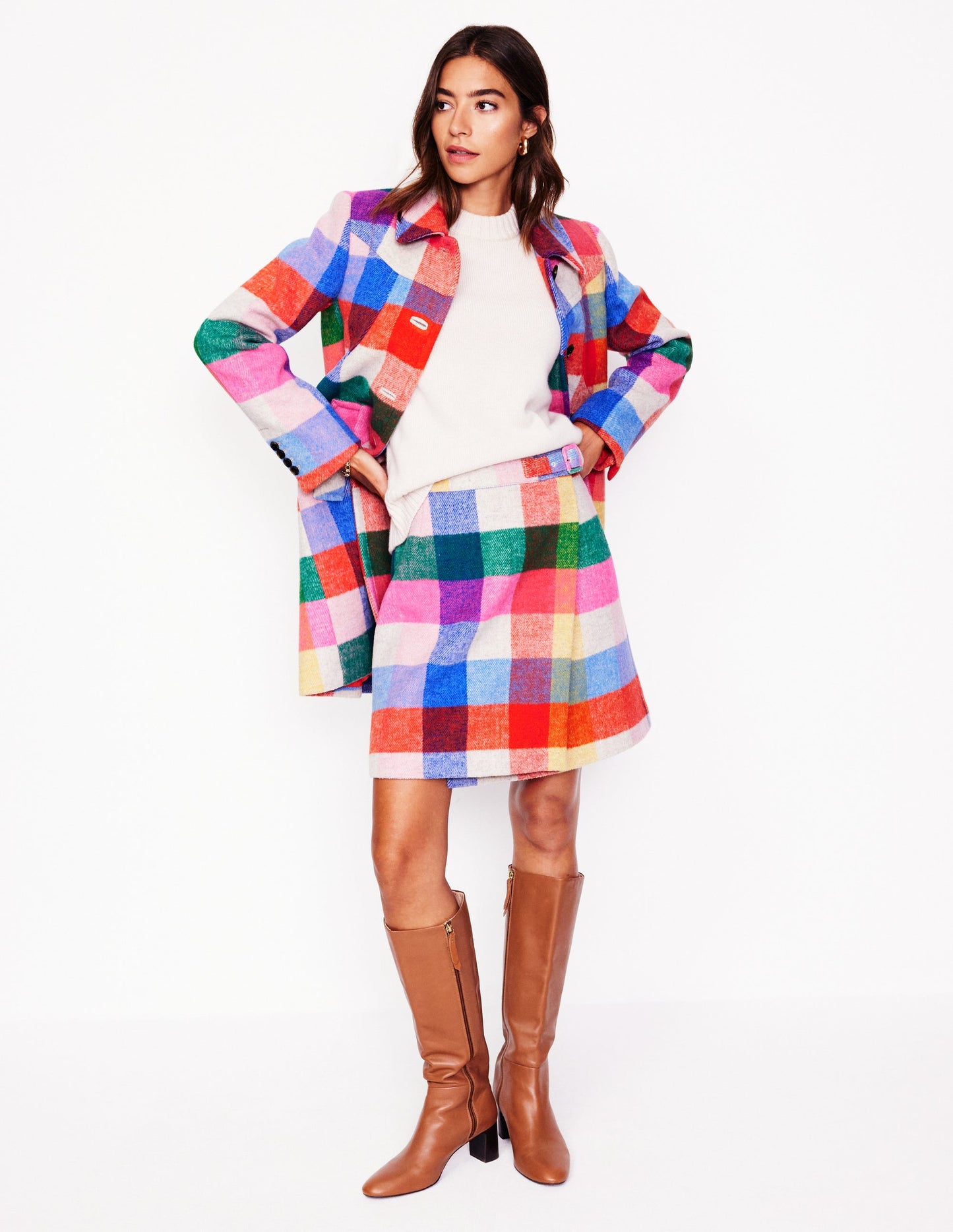 Clemence Wrap Short Skirt-Neon Multi Gingham