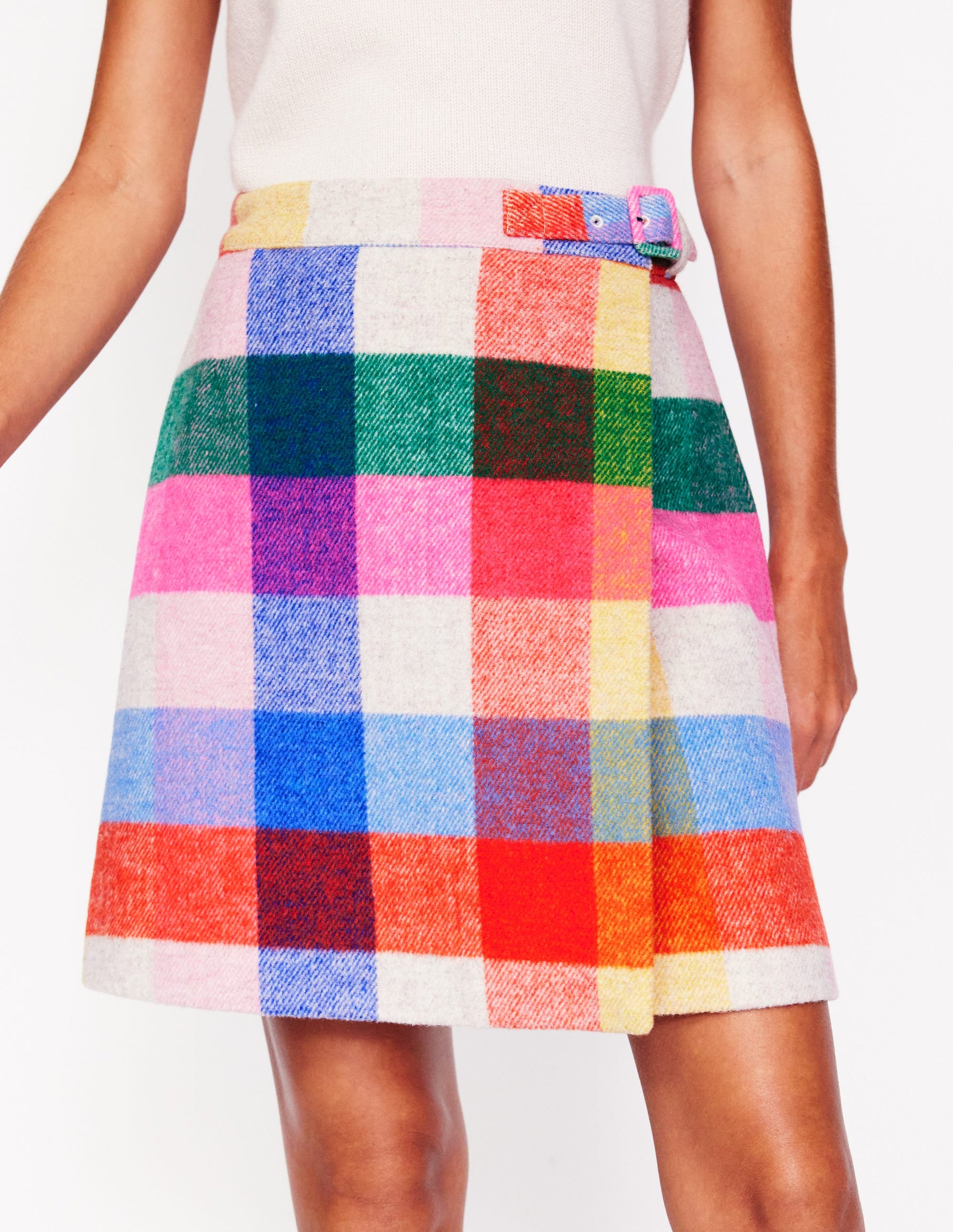 Clemence Wrap Short Skirt-Neon Multi Gingham-2