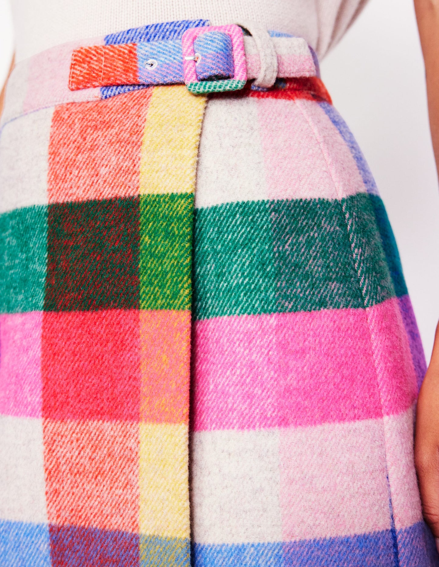 Clemence Wrap Short Skirt-Neon Multi Gingham