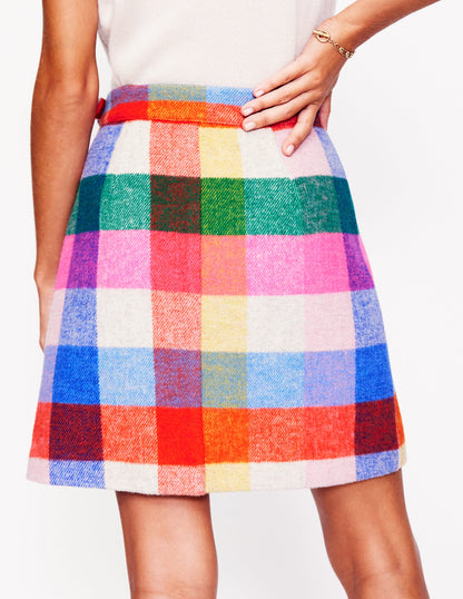 Clemence Wrap Short Skirt-Neon Multi Gingham-4