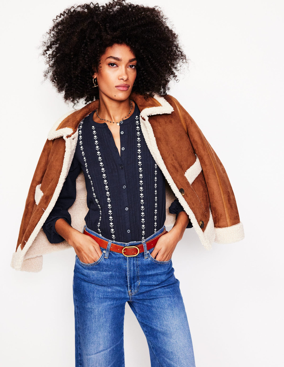 Marina Embroidered Shirt-Navy - Image 1