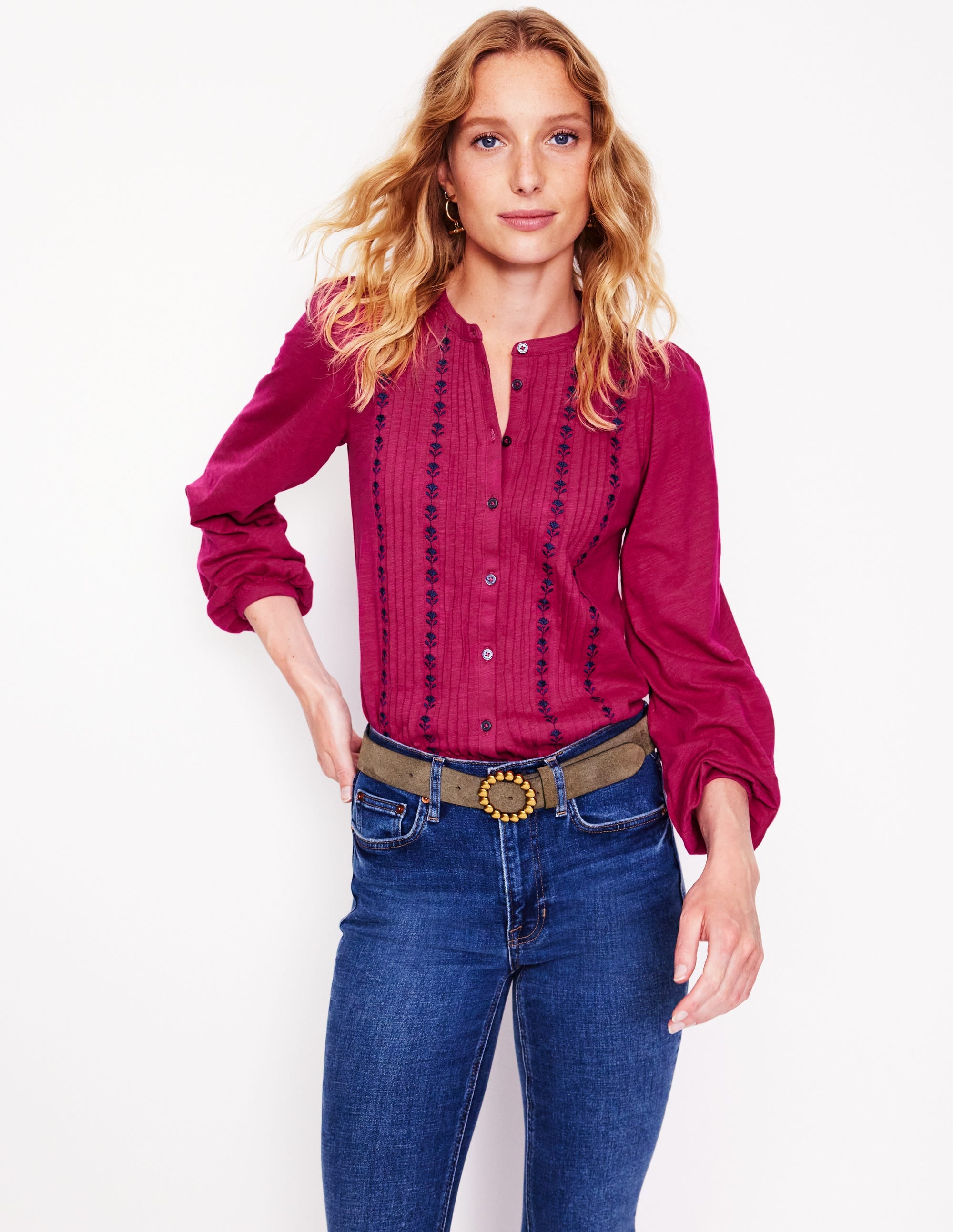 Marina Embroidered Shirt-Cherry Jam - Image 4