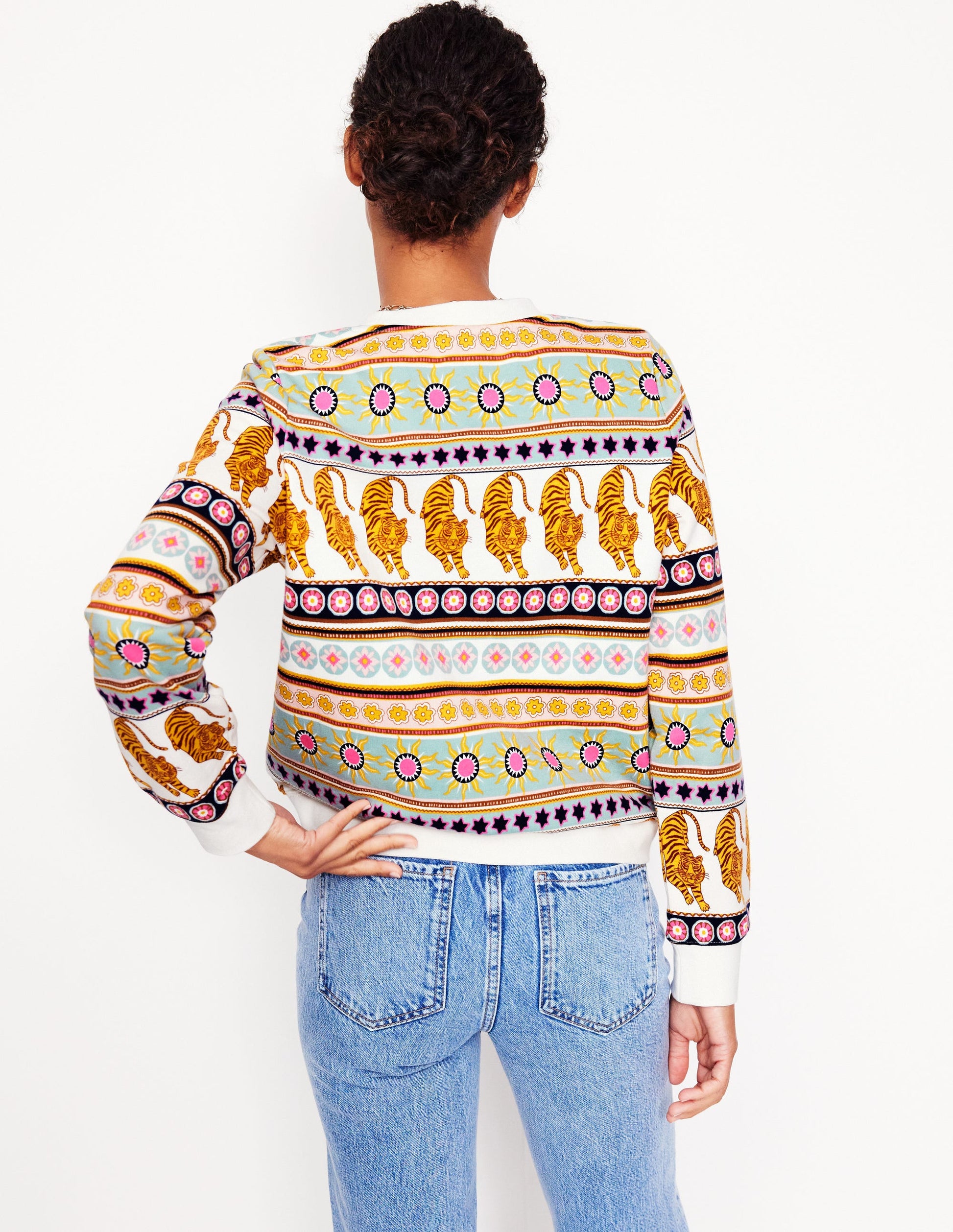 Hannah Printed Sweatshirt-Ivory, Tiger Border-3