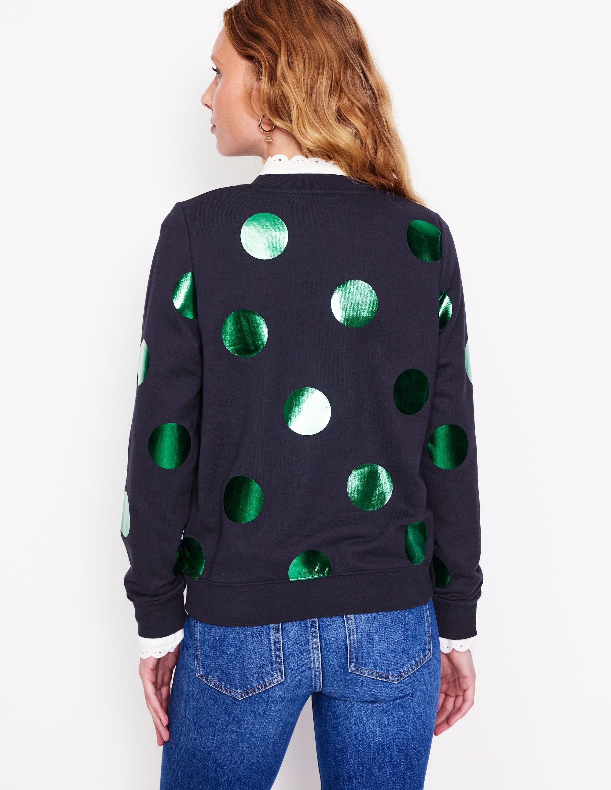 Hannah Printed Sweatshirt-Navy, Green Spot - Image 3