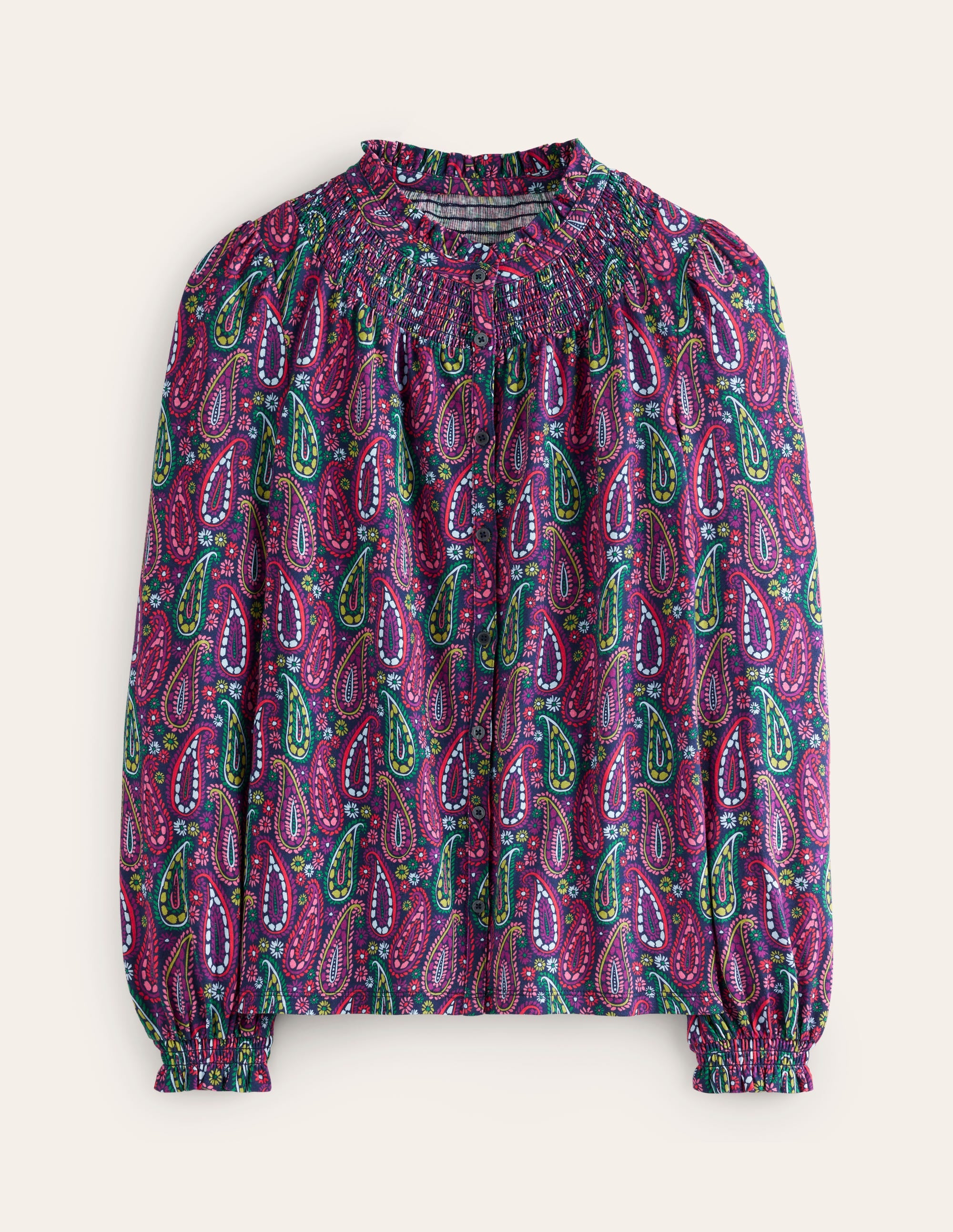 Fay Smocked Jersey Shirt-Multi, Illustrated Paisley - Image 5