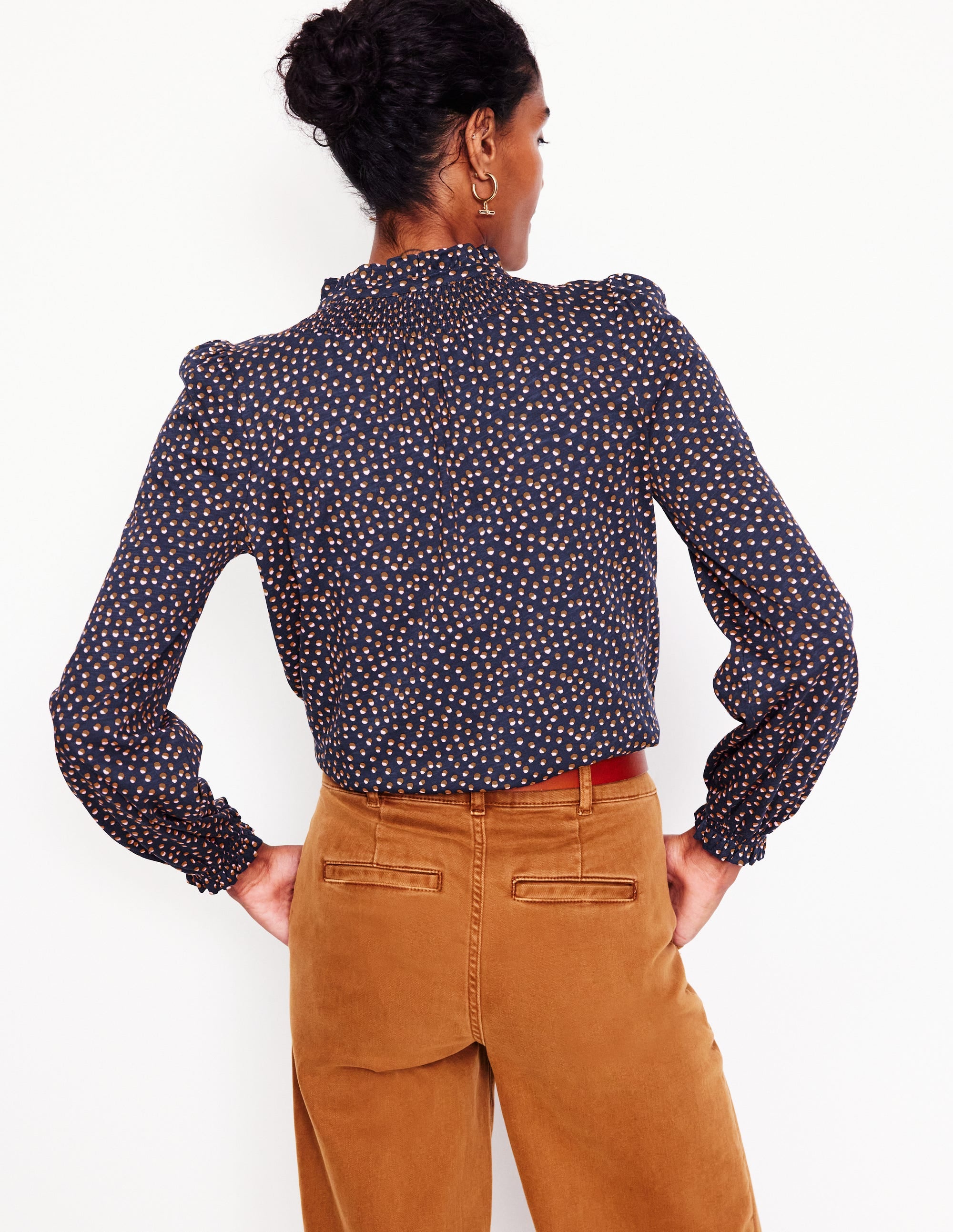 Fay Smocked Jersey Shirt-Navy, Pome Spot - Image 3