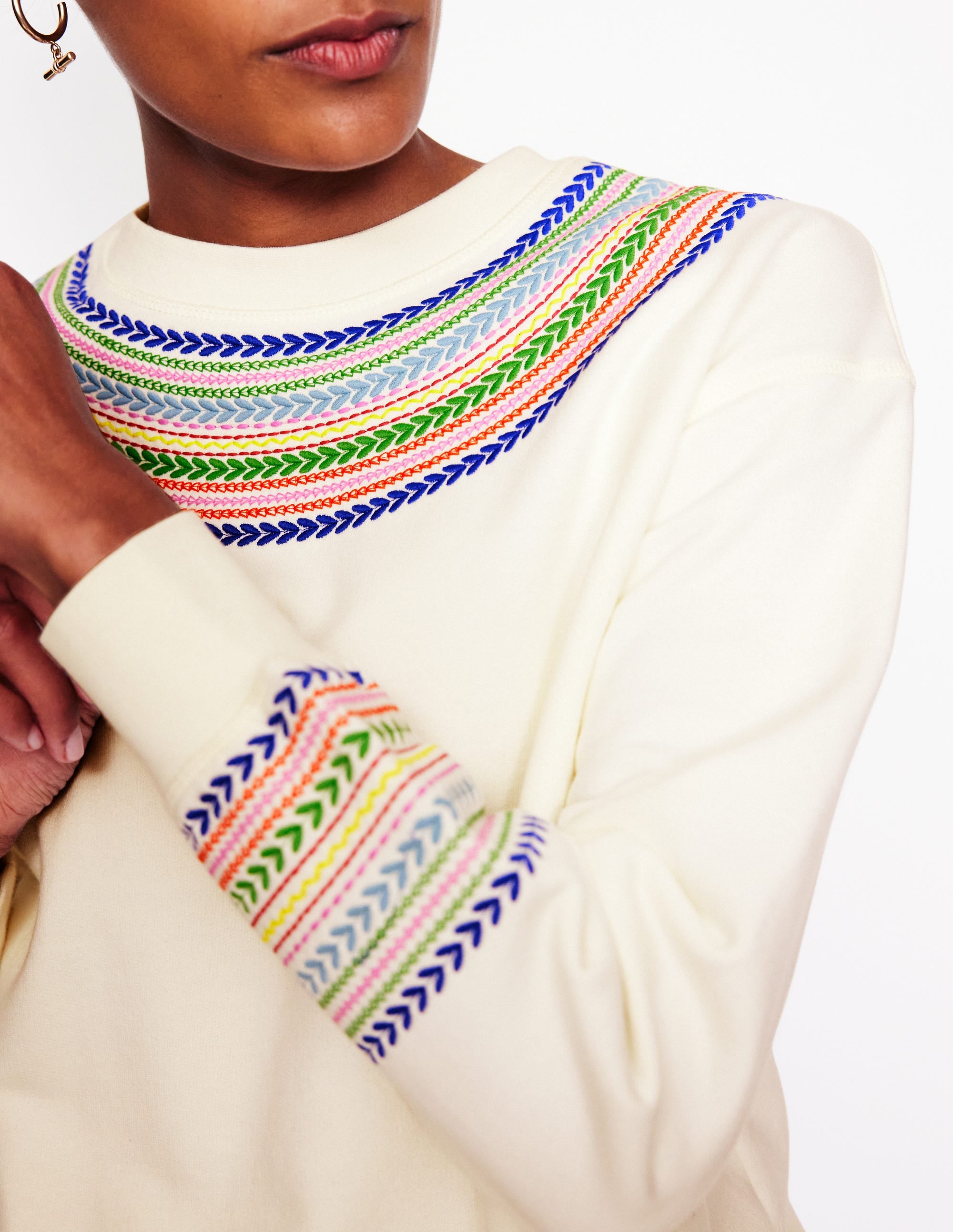 Emi Embroidered Sweatshirt-Ivory, Multi Fairisle - Image 2