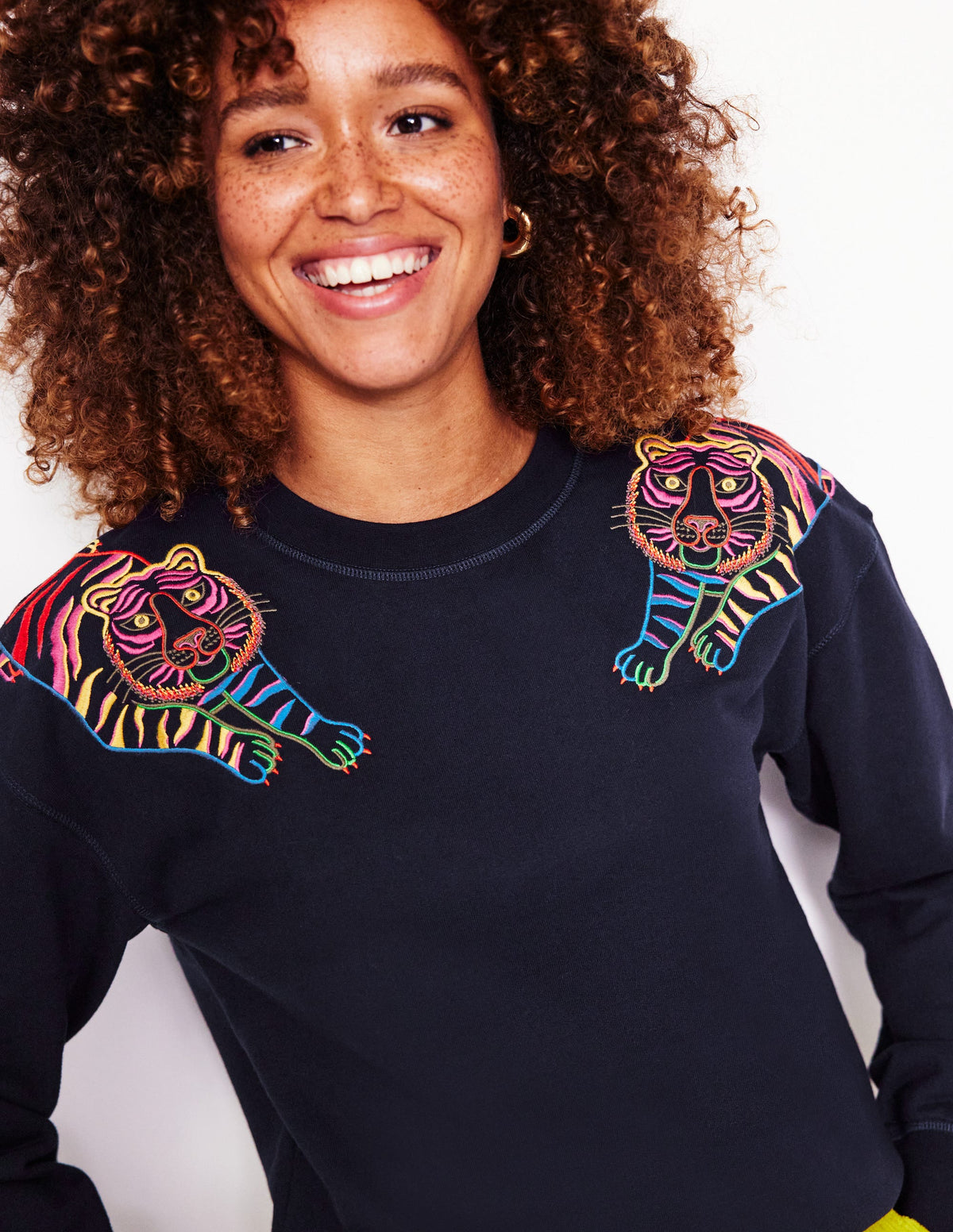 Emi Embroidered Sweatshirt-Navy, Tiger Embroidery - Image 1