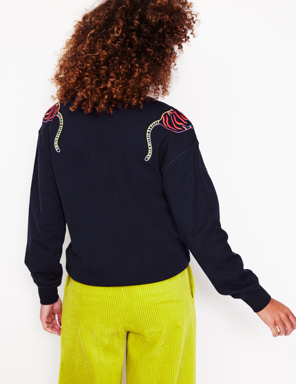 Emi Embroidered Sweatshirt-Navy, Tiger Embroidery - Image 3