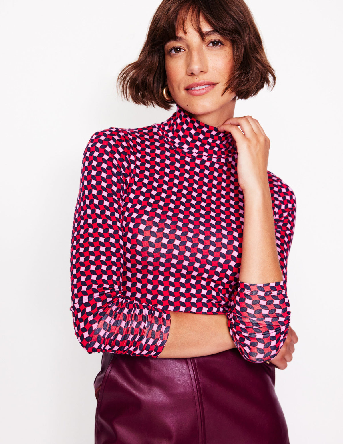Polly Jersey Top-Ruby, Abstract Diamond - Image 1