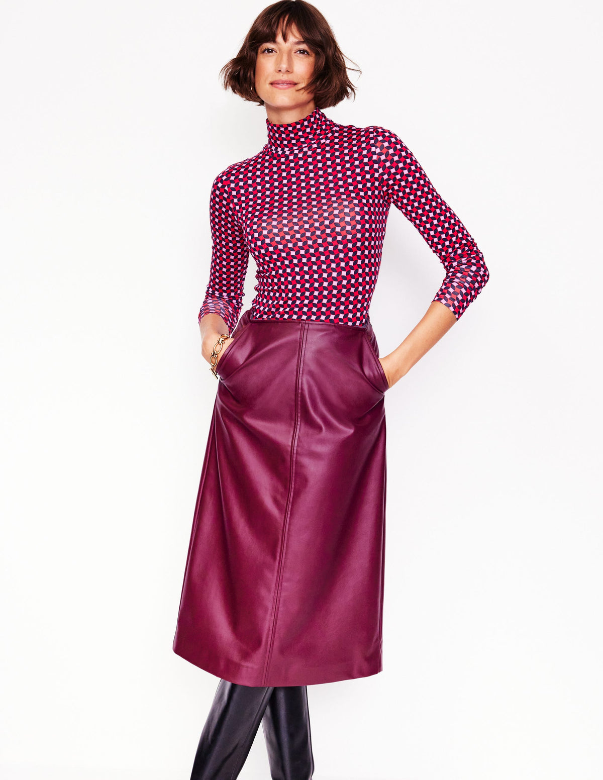 Polly Jersey Top-Ruby, Abstract Diamond - Image 4