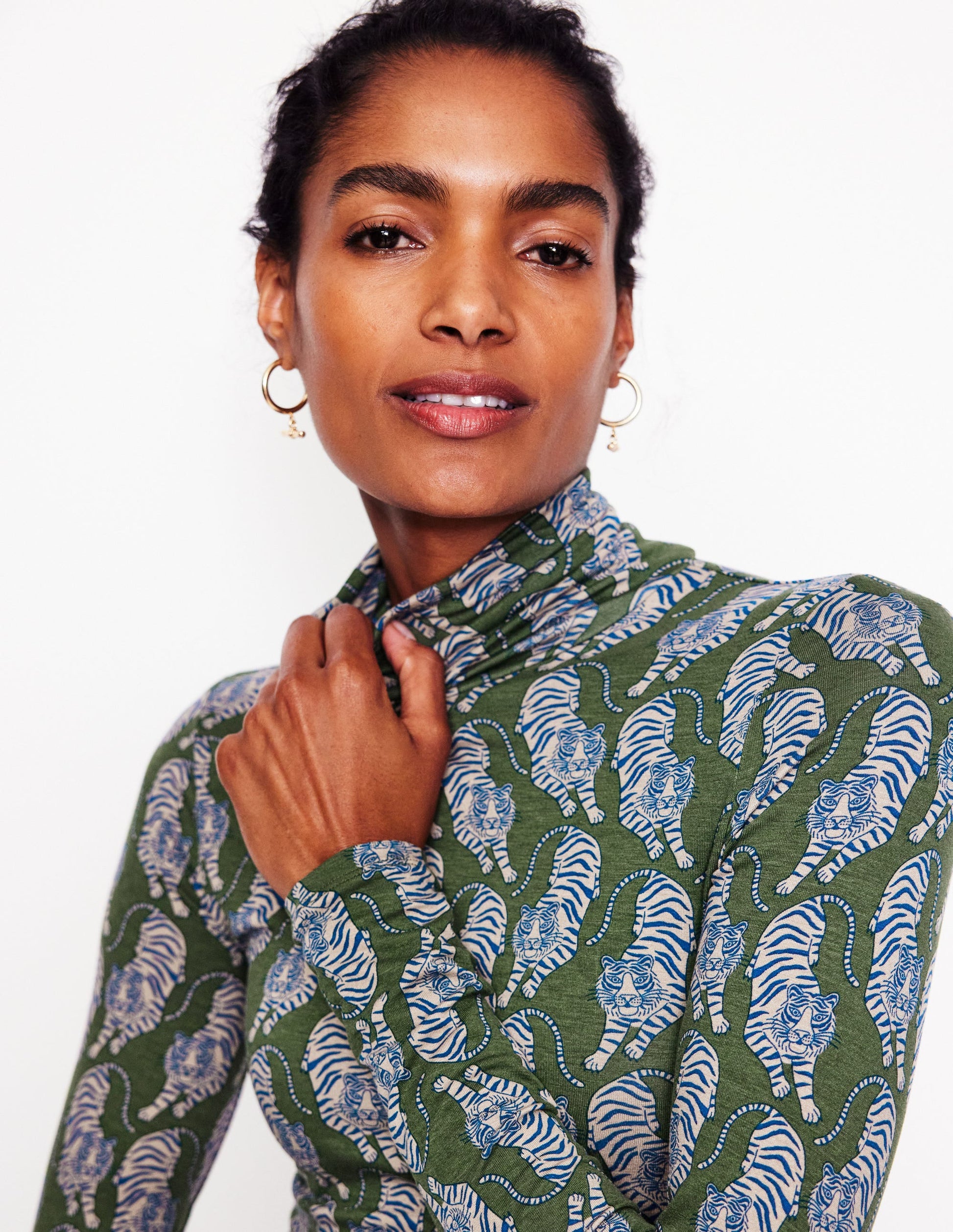 Polly Jersey Top-Chive, Tiger-1