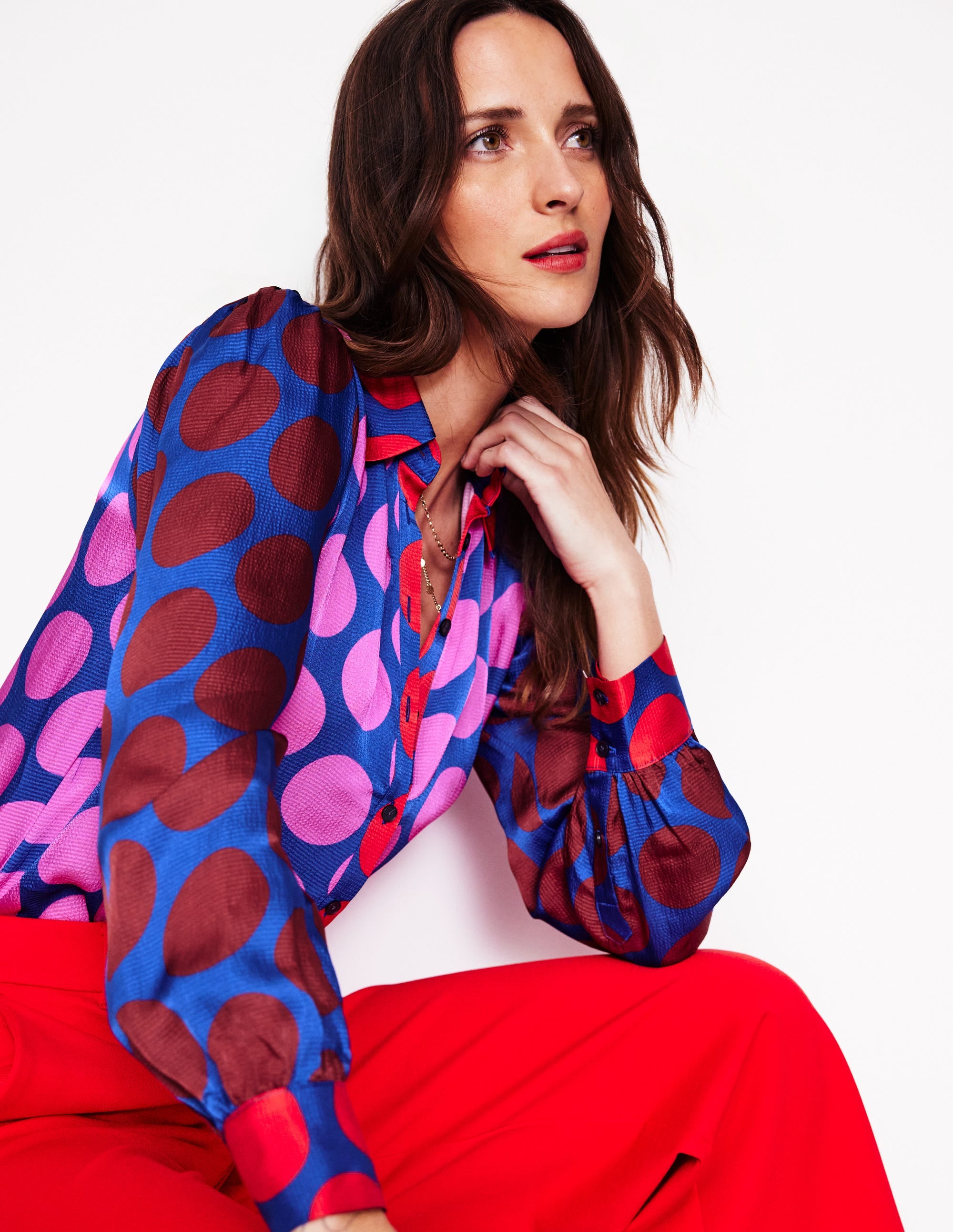 Hammered Satin Shirt-Tickled Pink, Spot - Image 1