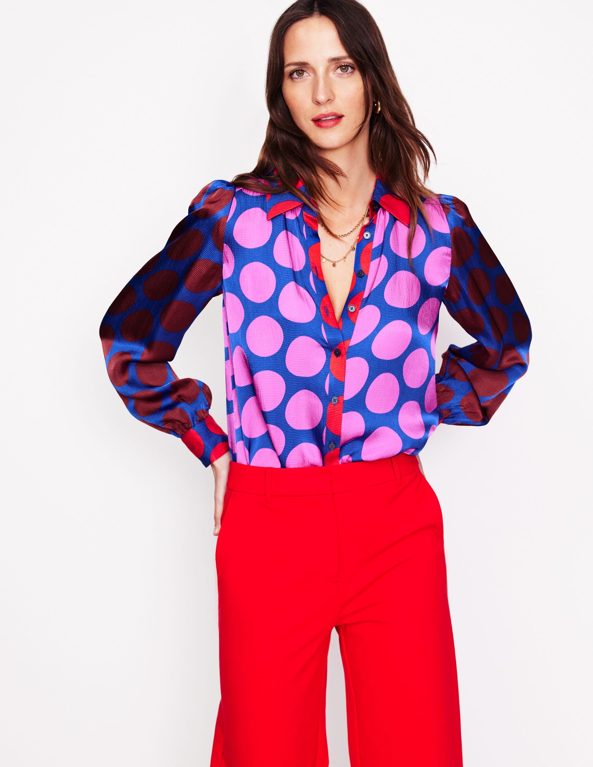 Hammered Satin Shirt-Tickled Pink, Spot - Image 4
