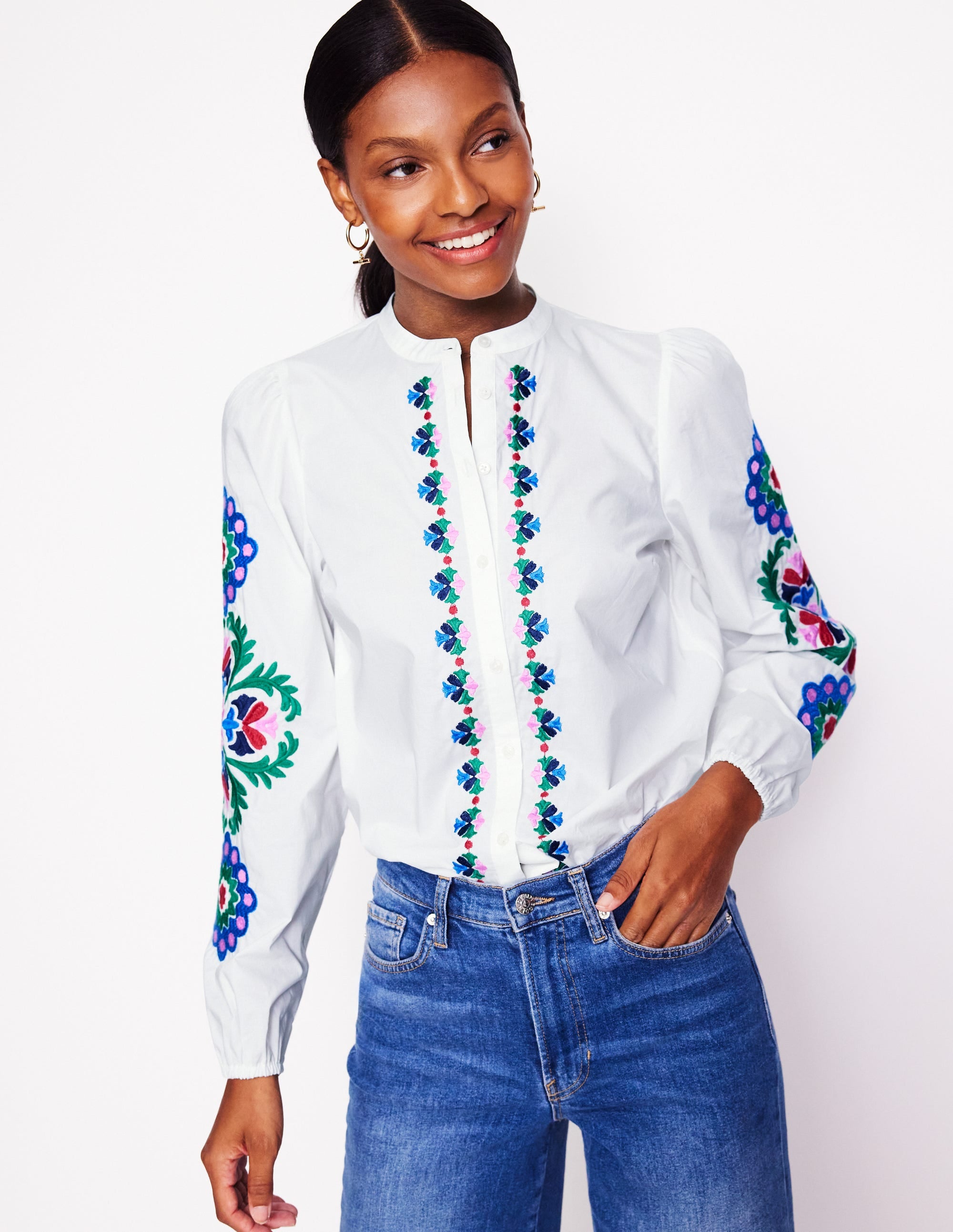 Embroidery Interest Top-White Multi Embroidery - Image 1
