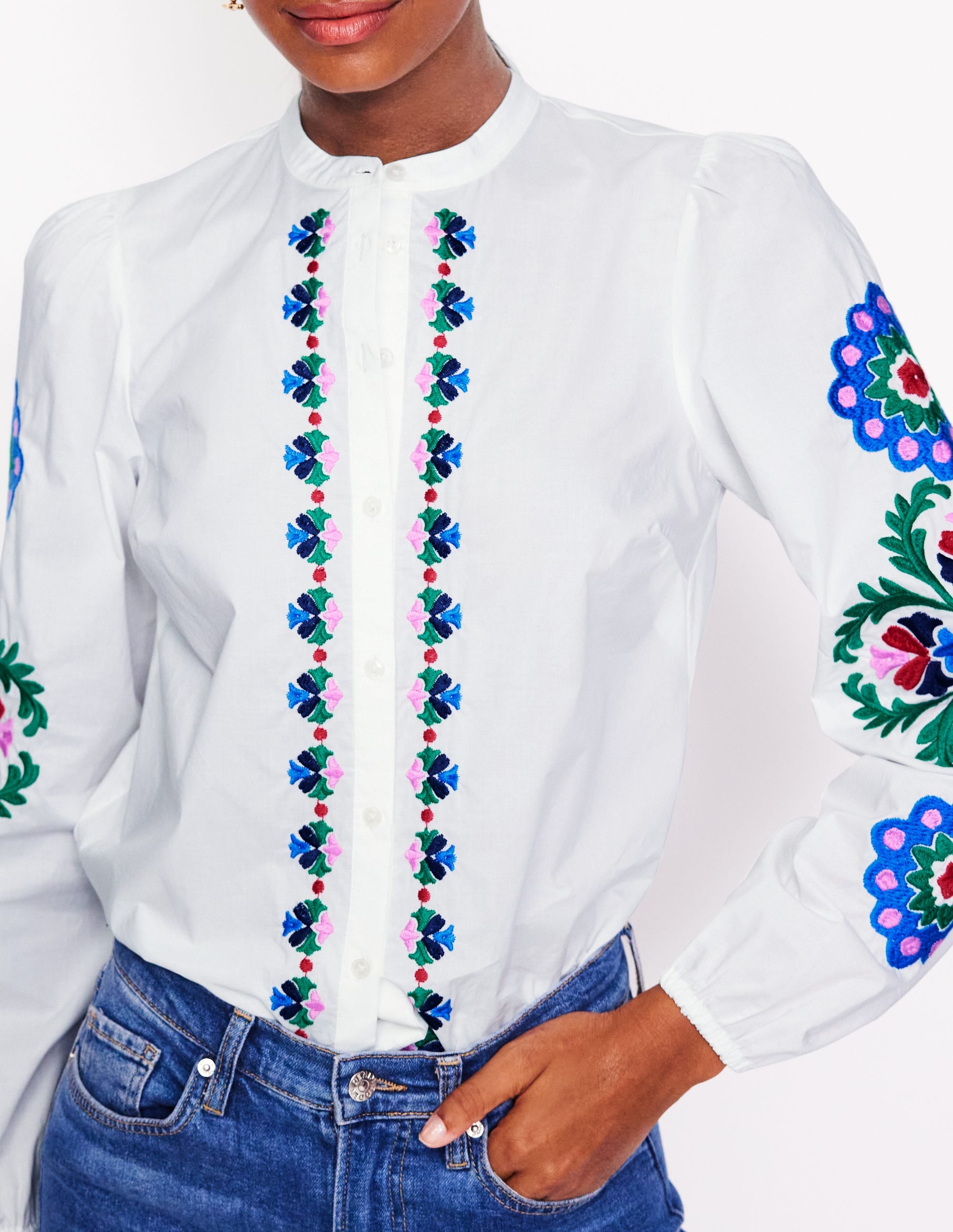 Embroidery Interest Top-White Multi Embroidery - Image 2