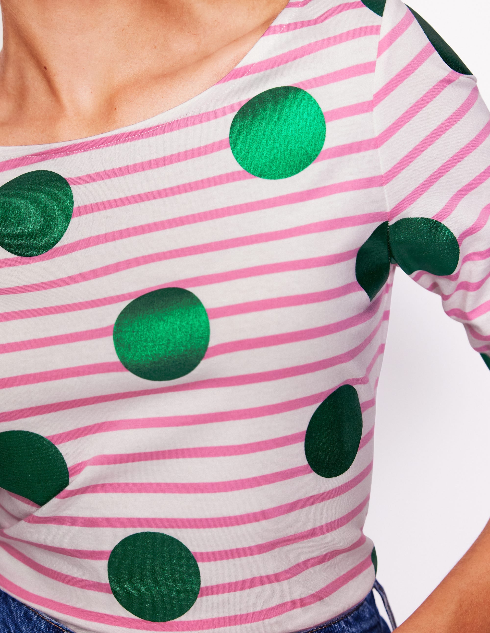 Ella Long Sleeve Breton-Pink, Ivory, Green Spot - Image 2