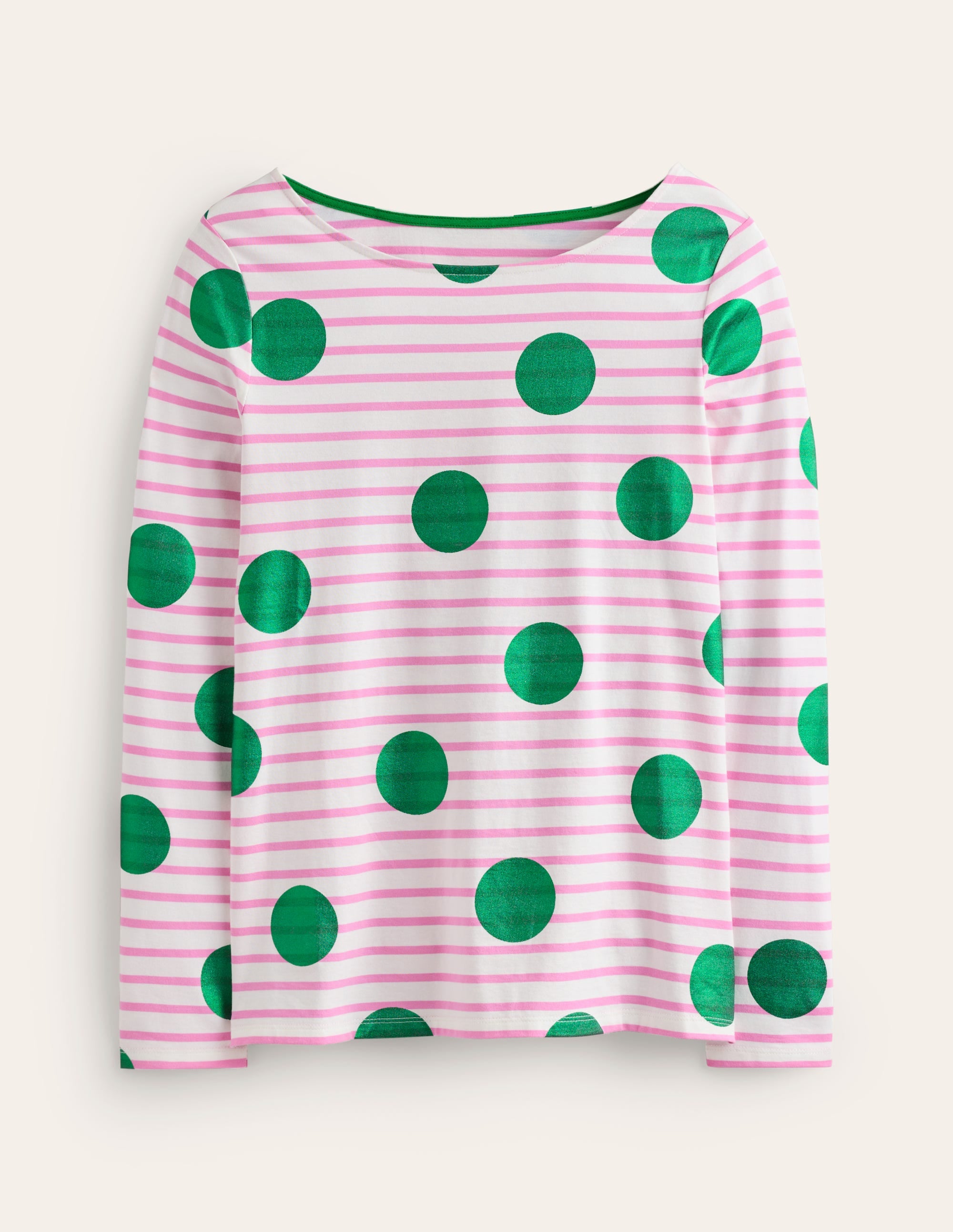 Ella Long Sleeve Breton-Pink, Ivory, Green Spot - Image 6