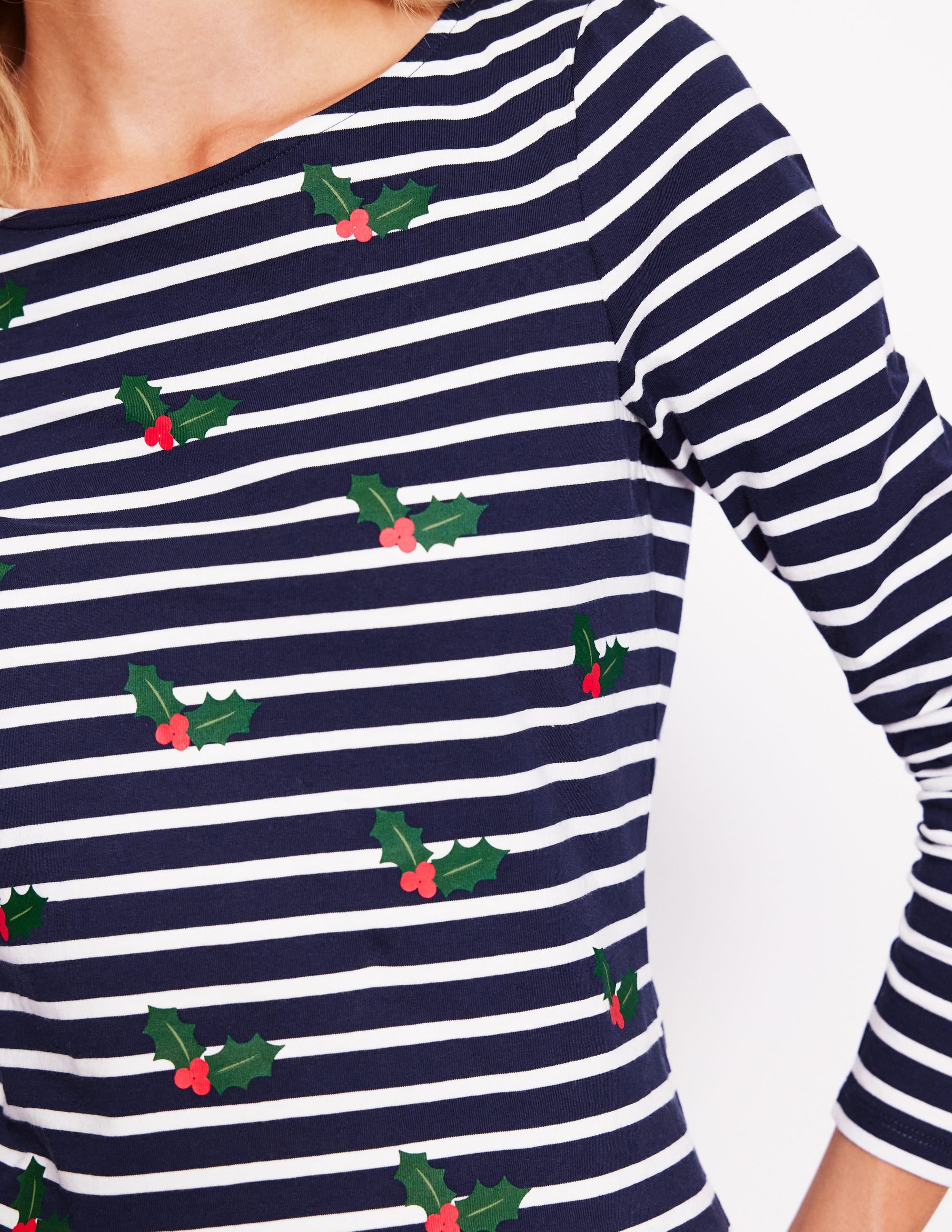Ella Long Sleeve Breton-Navy, Holly Stripe - Image 2