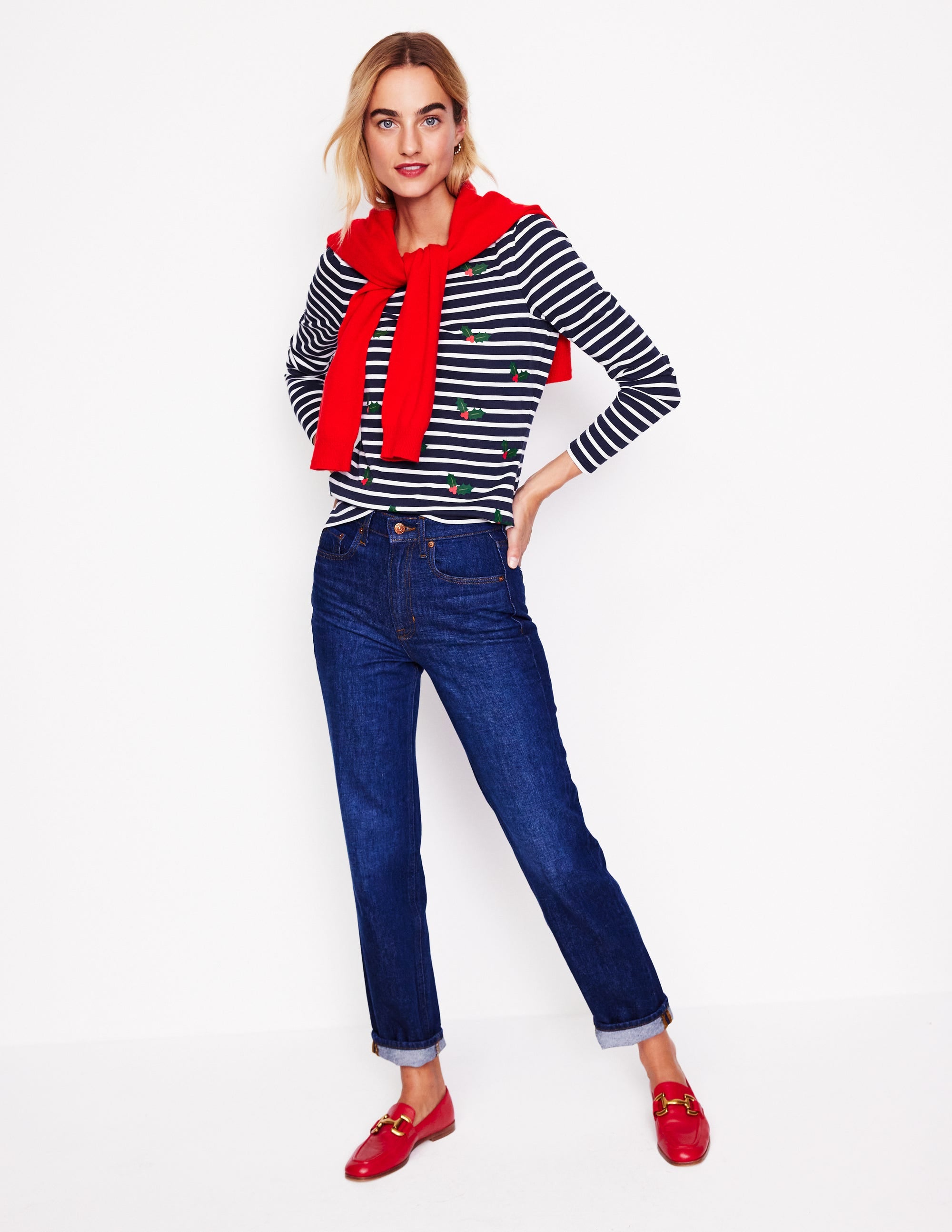 Ella Long Sleeve Breton-Navy, Holly Stripe - Image 4