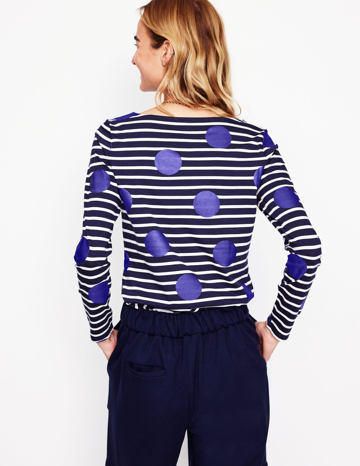 Ella Long Sleeve Breton-Navy, Ivory, Blue Spot - Image 3
