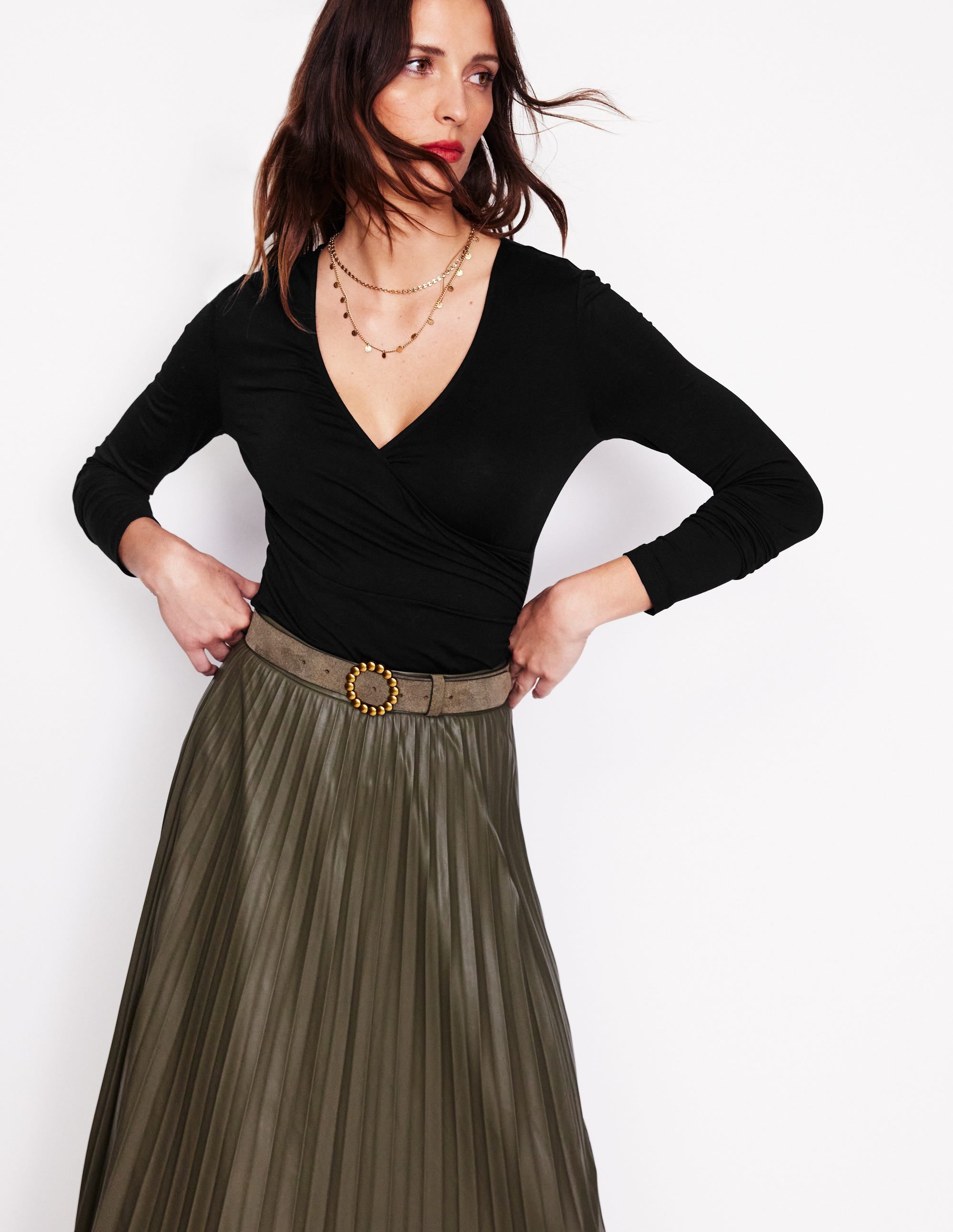 Long Sleeve Wrap Top-Black - Image 2