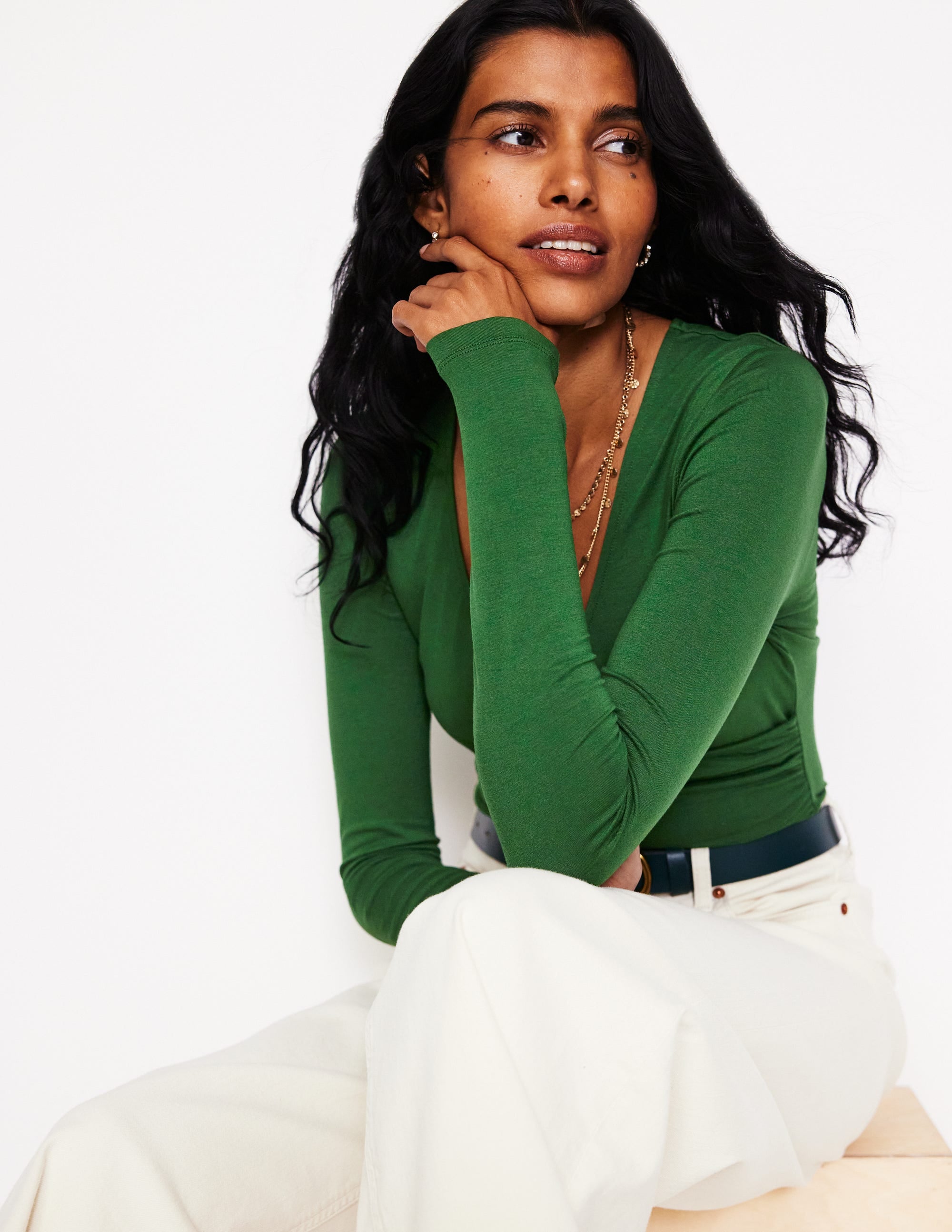Long Sleeve Wrap Top-Pine - Image 1
