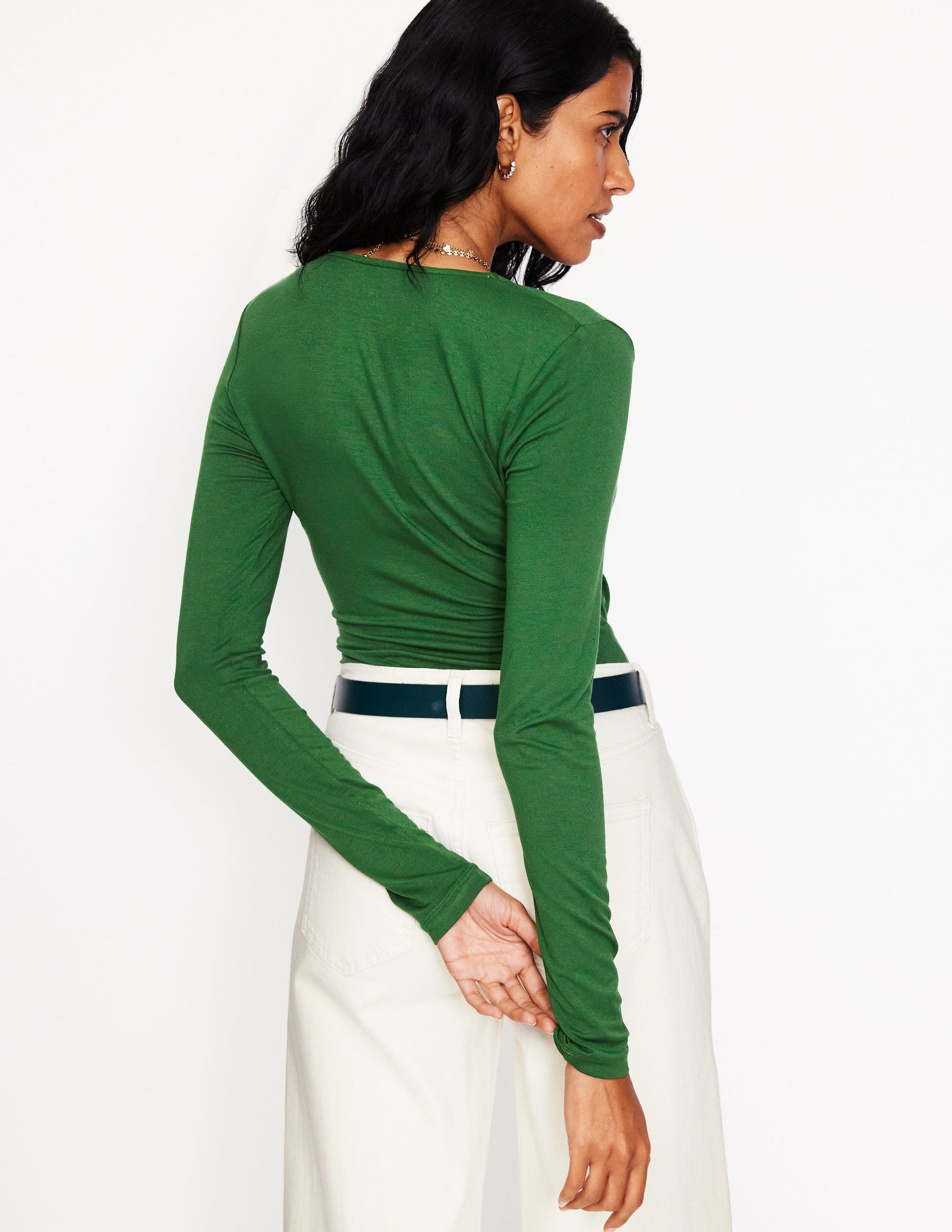 Long Sleeve Wrap Top-Pine-3