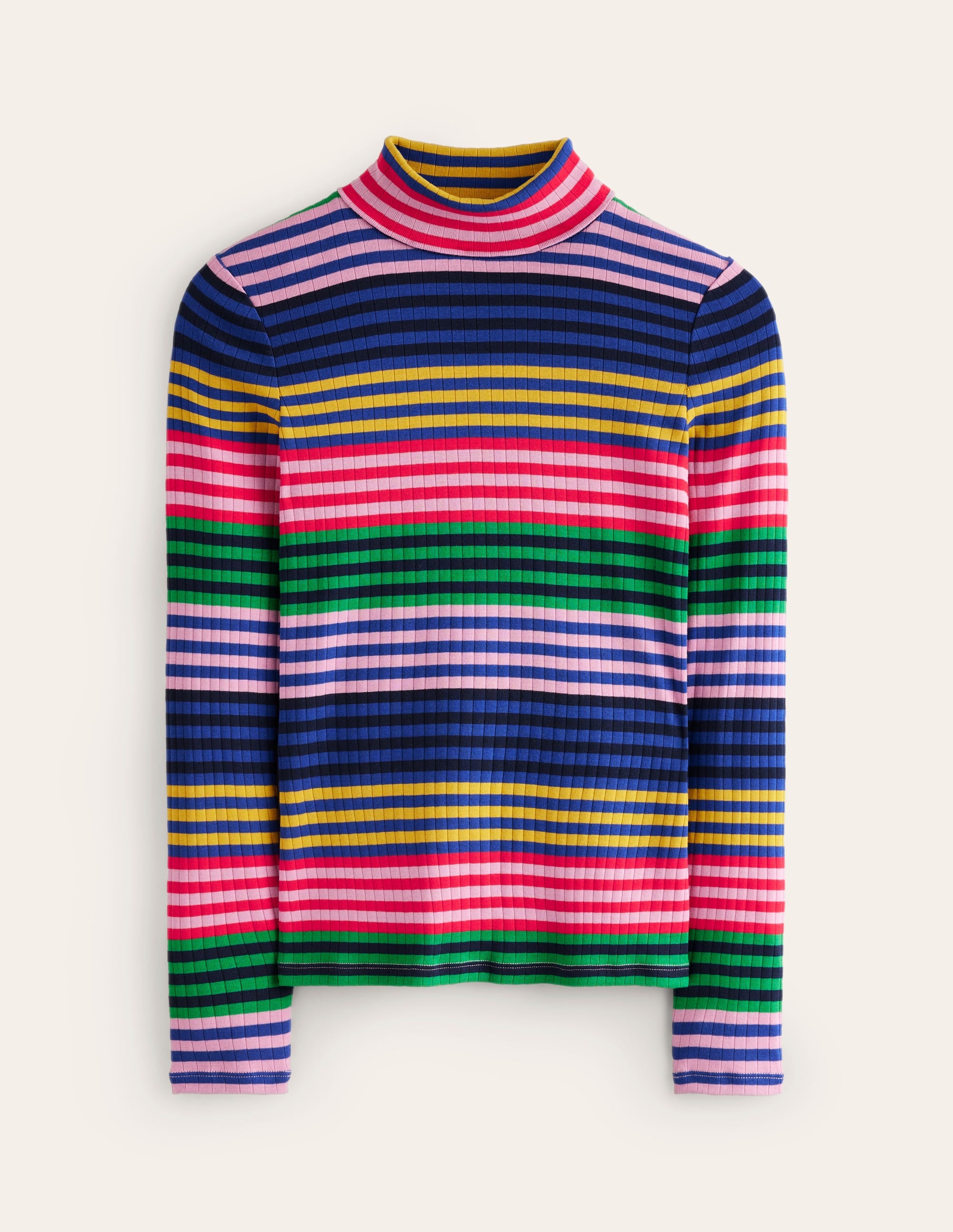Anna Rib Roll Neck Top-Multi, Rainbow Stripe - Image 6