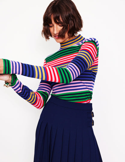 Anna Rib Roll Neck Top-Multi, Rainbow Stripe-1