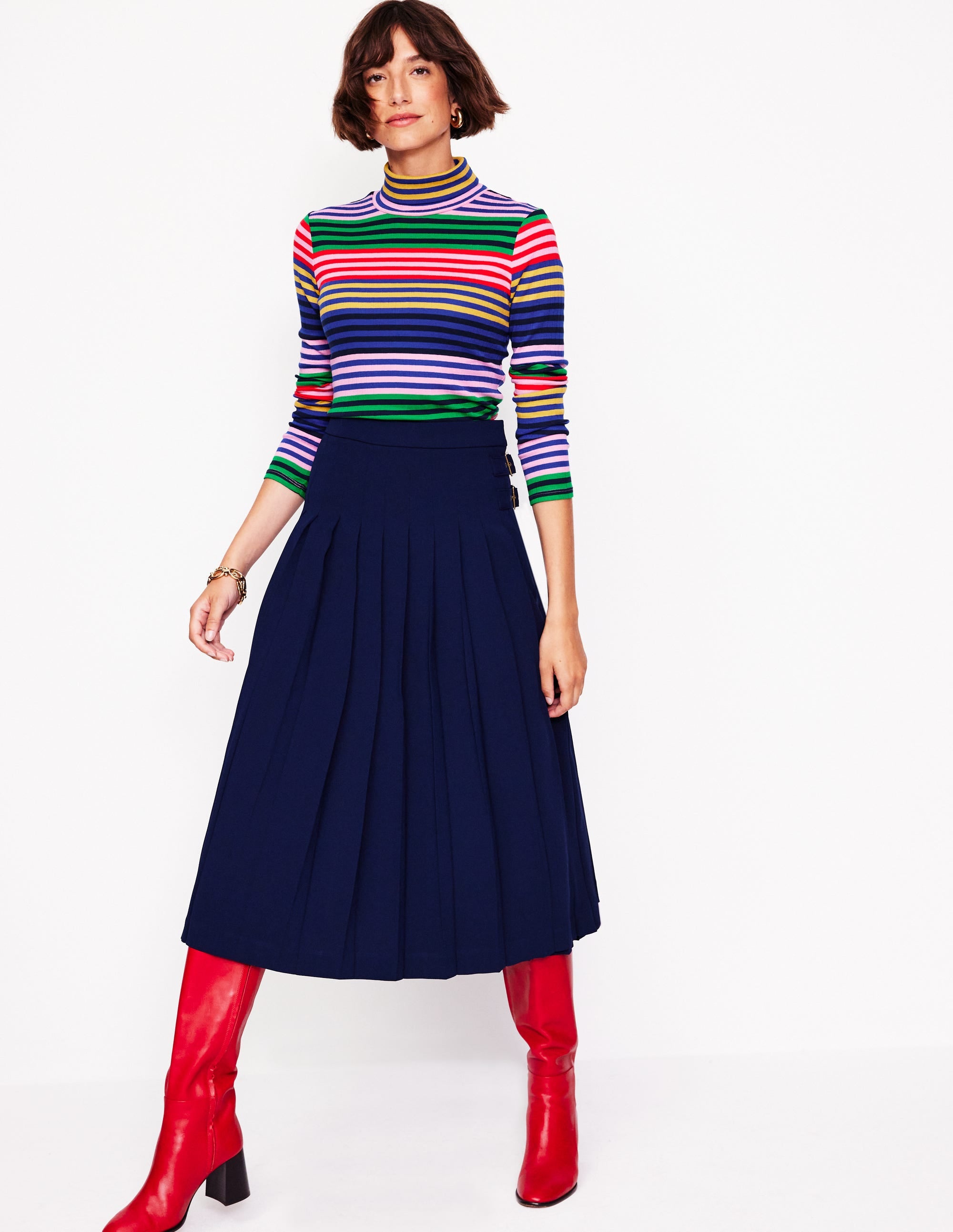 Anna Rib Roll Neck Top-Multi, Rainbow Stripe - Image 4