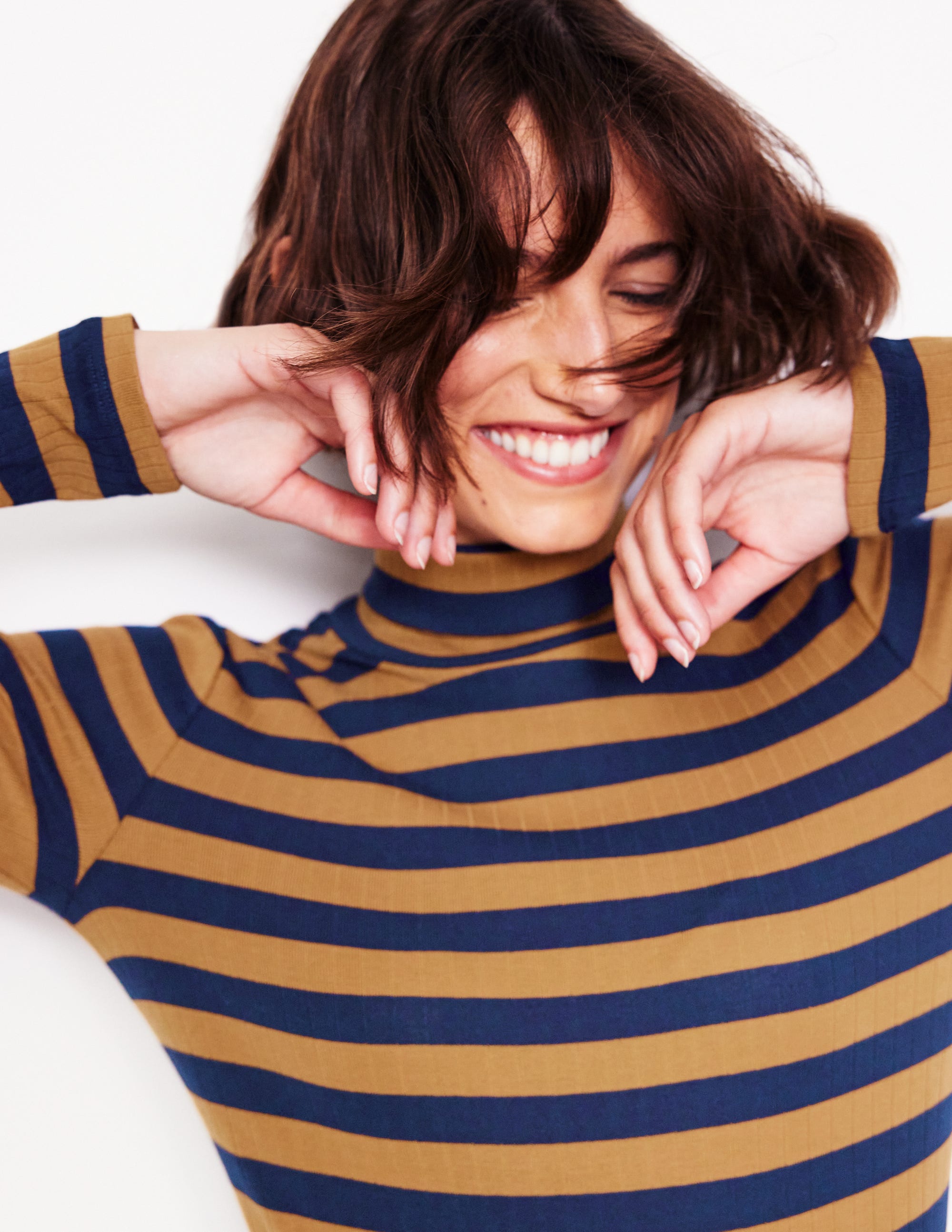 Anna Rib Roll Neck Top-French Navy,Camel - Image 1